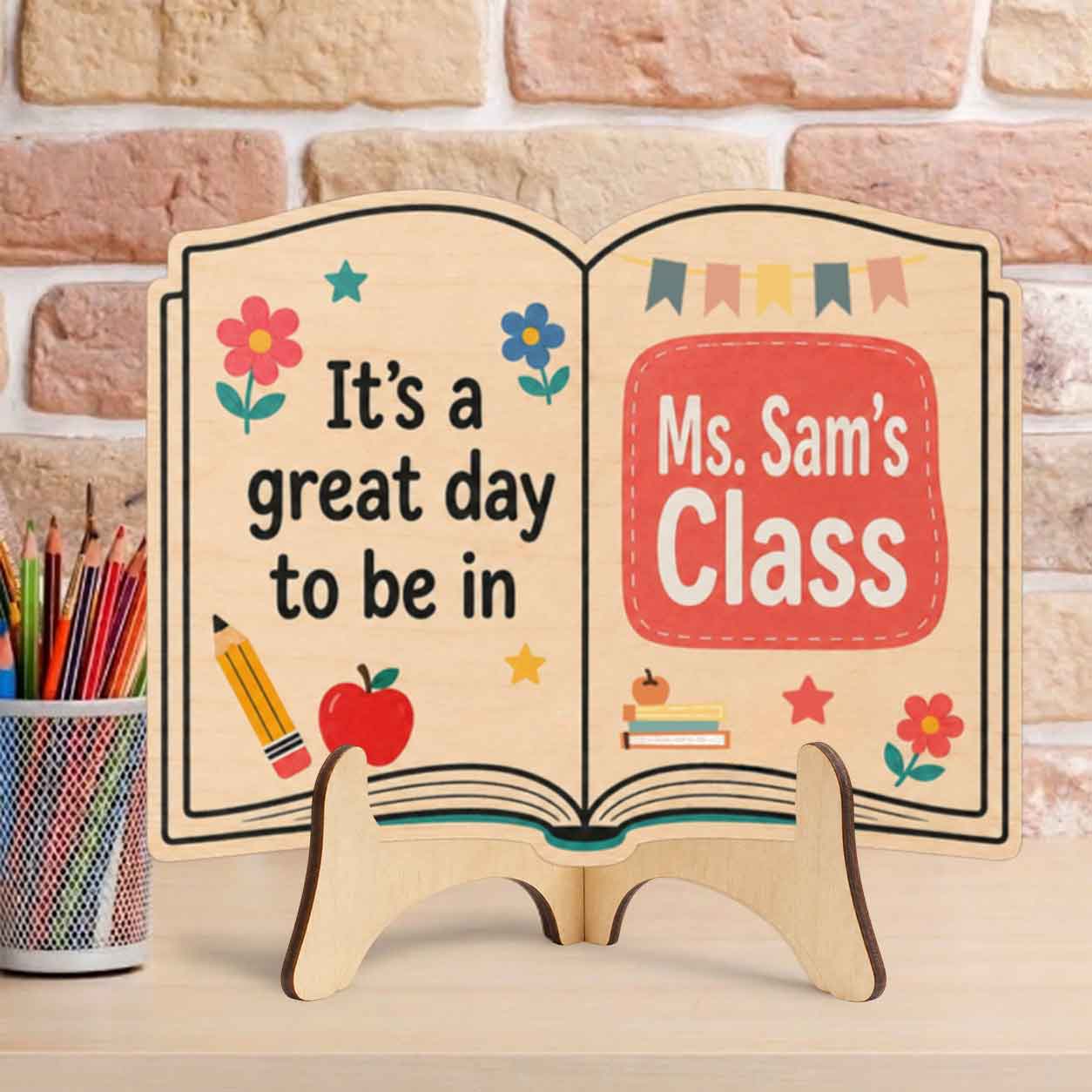 Personalized Teacher Name Wooden Sign Door Hanger It's A Great Day To Be In Class Wooden Classroom Decor, Back to School Sign