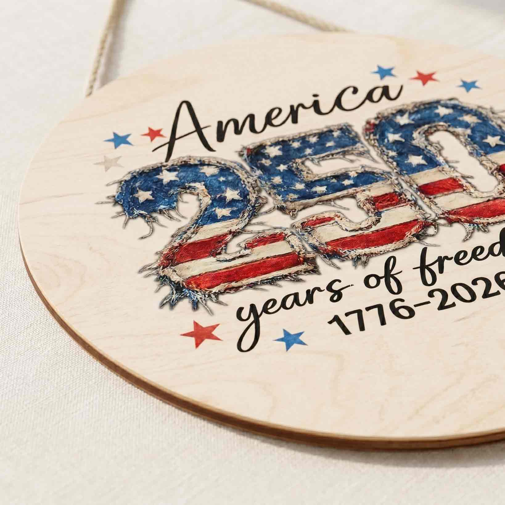 Patriotic America 250 Wooden Sign Celebrating 250 Years of Freedom