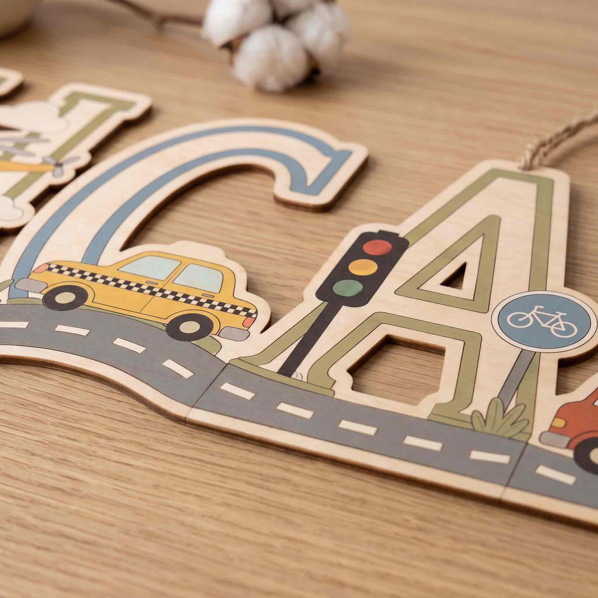 Personalized City Transportation Nursery Name Wooden Sign