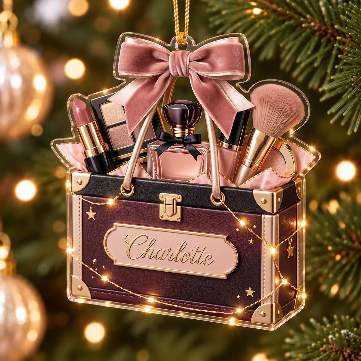 Makeup Vanity Trunk Lipstick Brush Custom Name Acrylic Christmas Ornament Beauty Artist