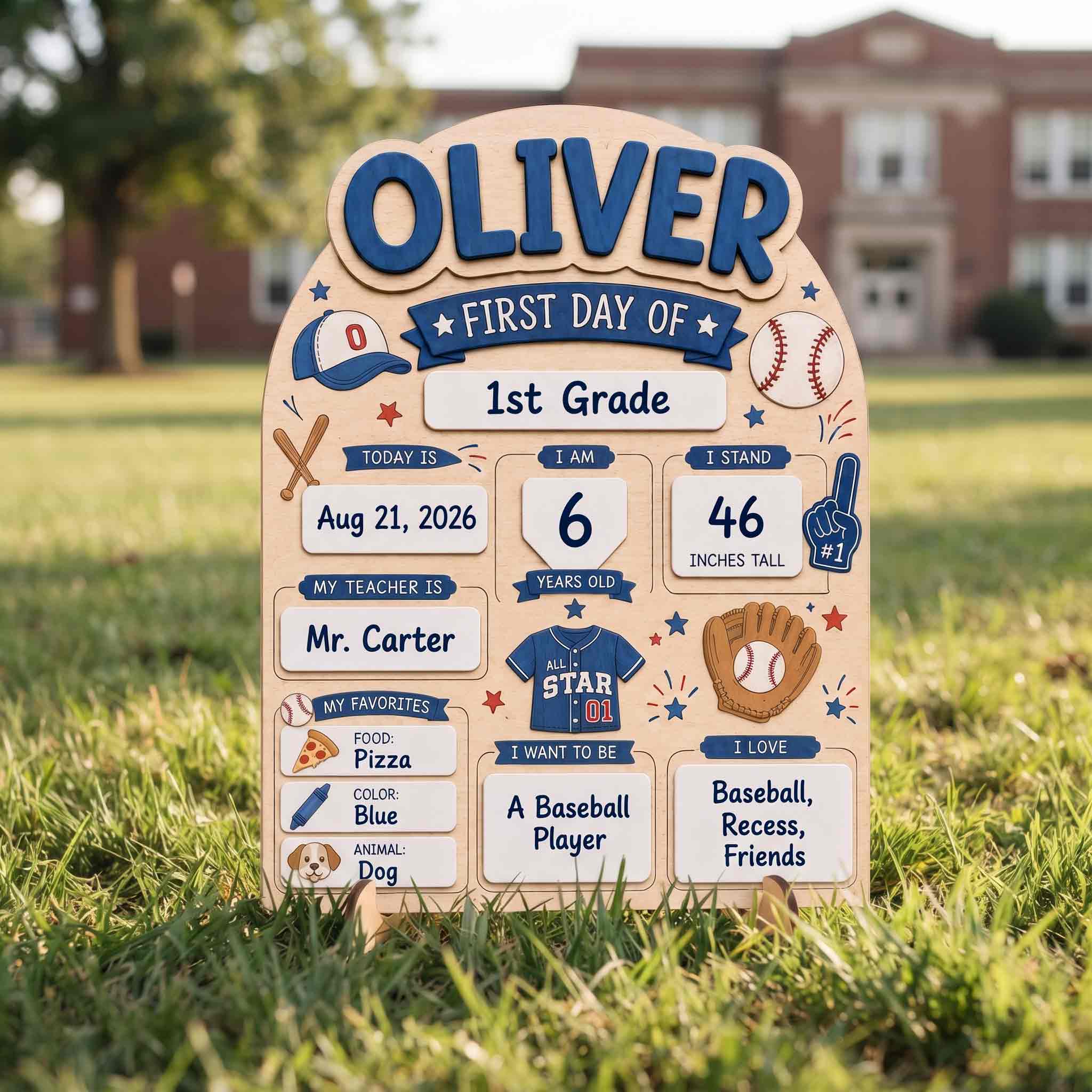 Personalized Baseball First Day School Board, Reusable Dry Erase Board, Back to School Sign