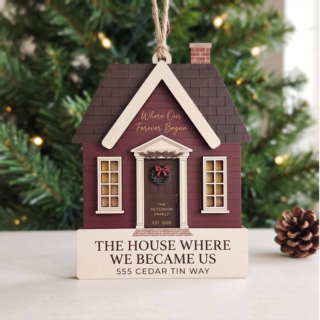 First Christmas in Our New Home Personalized New Home Custom Name Date Address Wooden Christmas