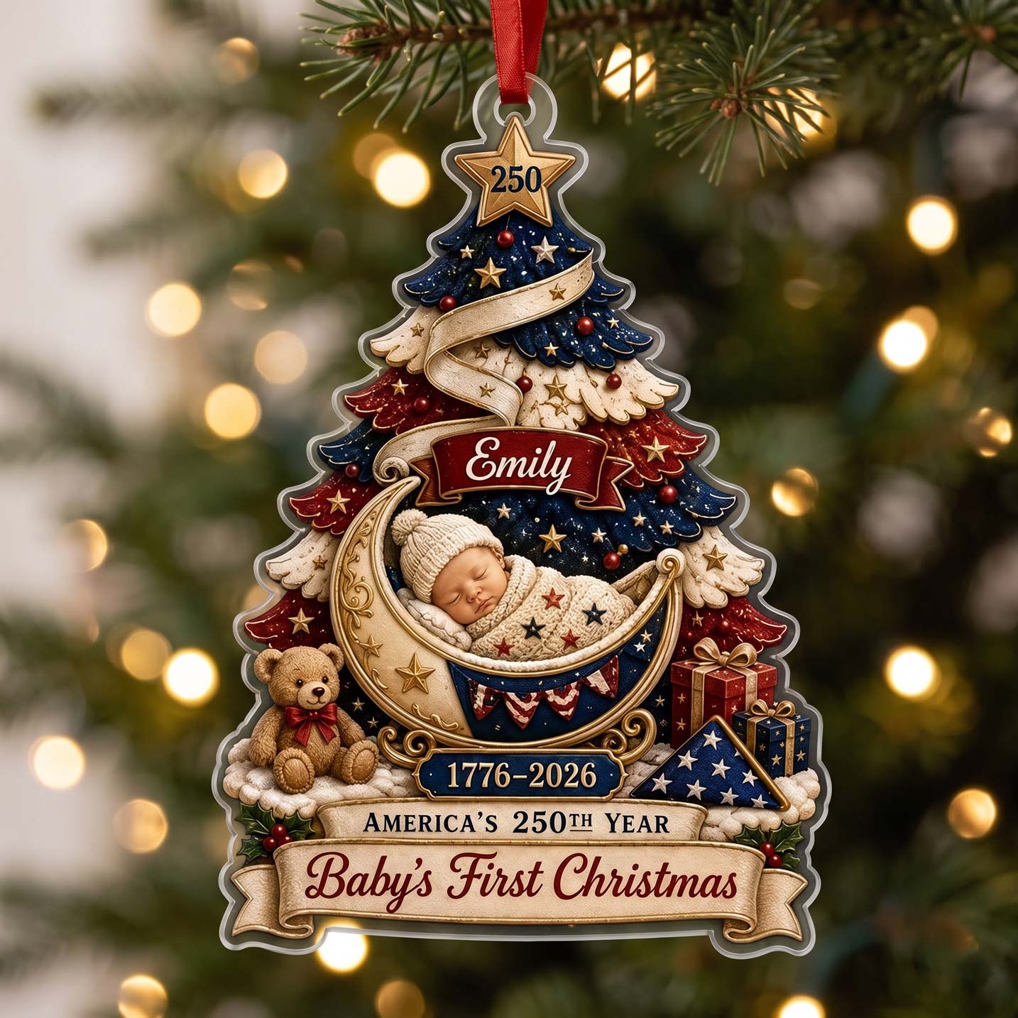 Baby's First Christmas 2026 America's 250th Custom Name Baby's First Christmas Acrylic Christmas Ornament