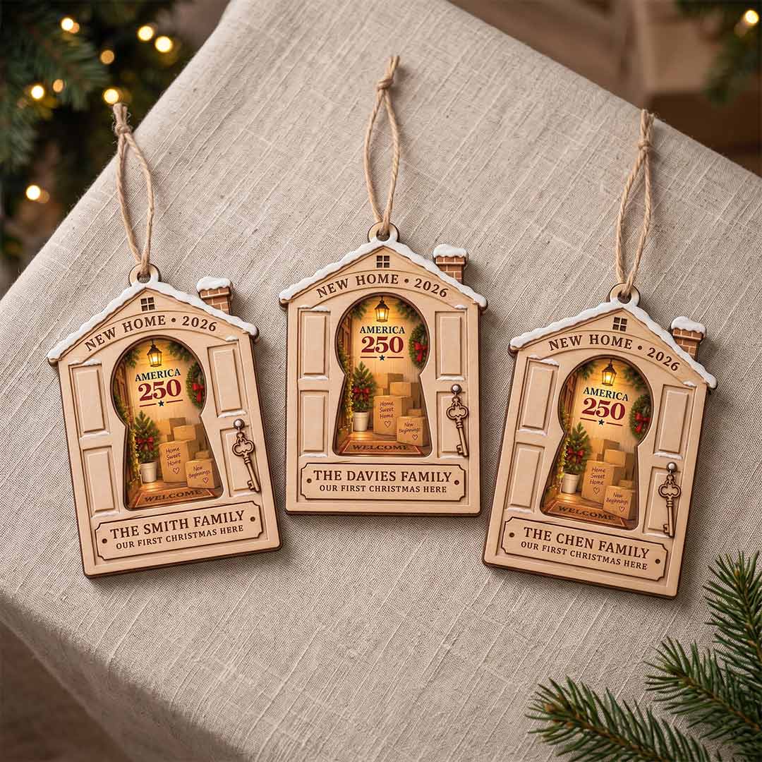 America's 250th New Home Personalized Custom Name Date New Home 2-Layer Wooden Christmas Ornament for First Christmas in Our New Home