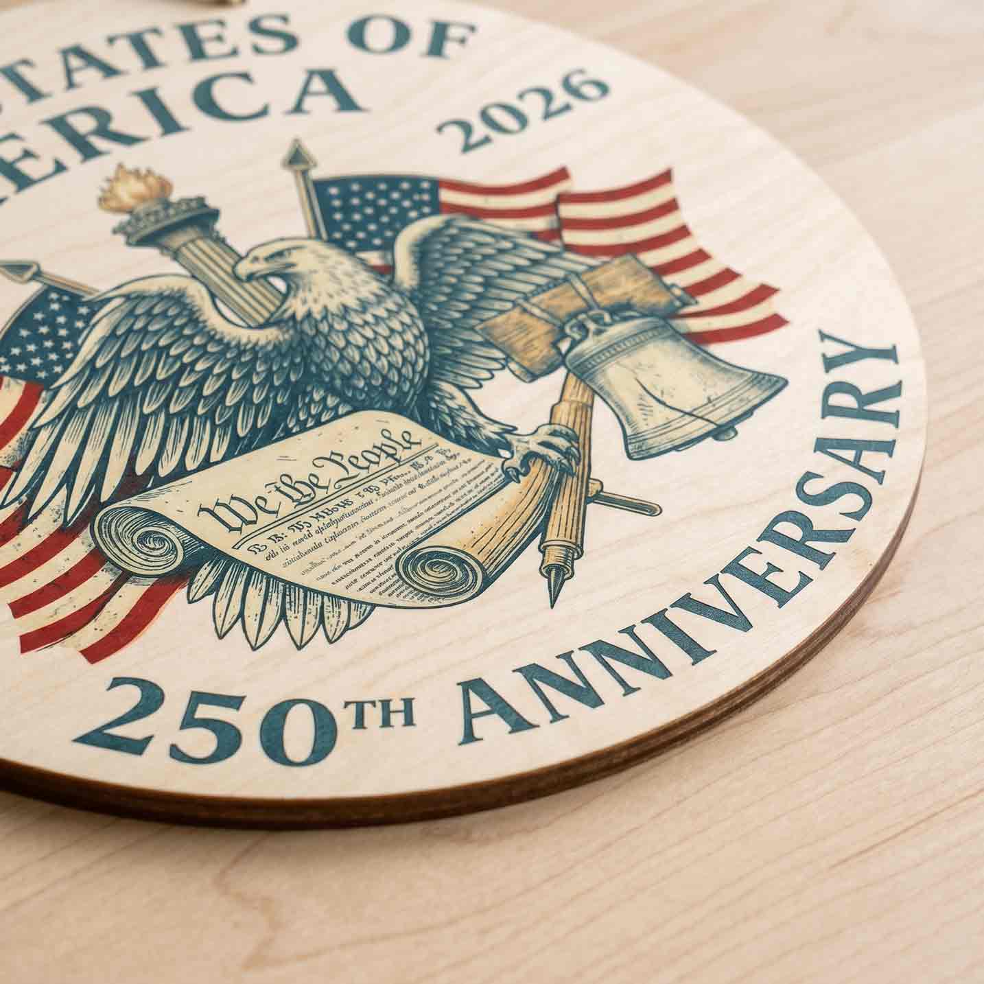 United States 250th Anniversary Wooden Sign Patriotic Eagle Decor