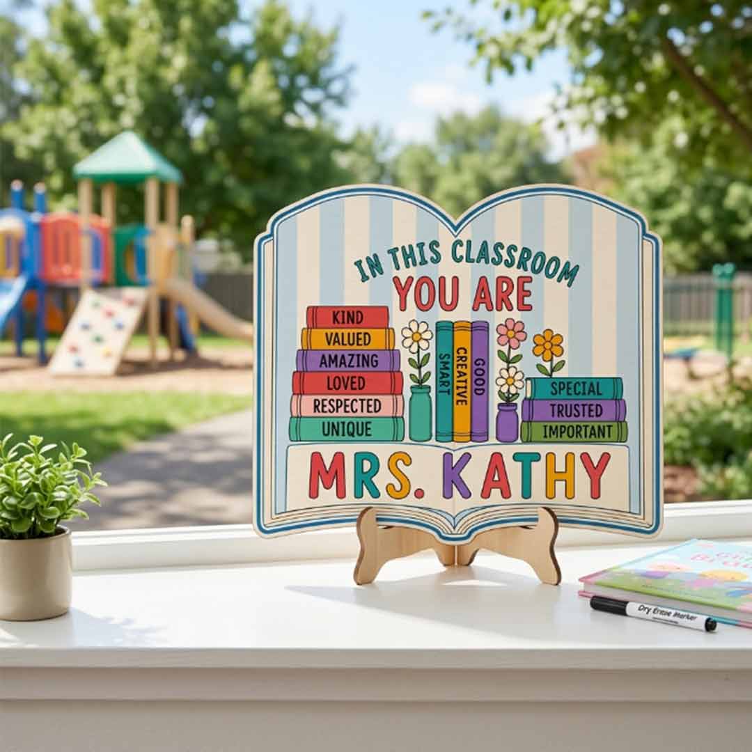 Personalized Teacher Name Wooden Sign Door Hanger Classroom Rules Book Themes Sign Wooden Classroom Decor, Back to School Sign