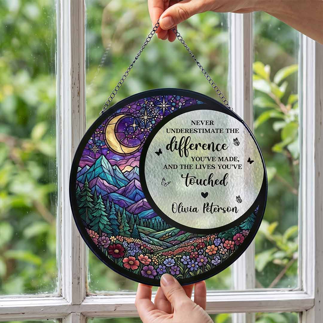 The Difference You've Made And The Lives You've Touched Personalized Custom Name Retirement Stained Glass Suncatcher Ornament for Retirement Gift