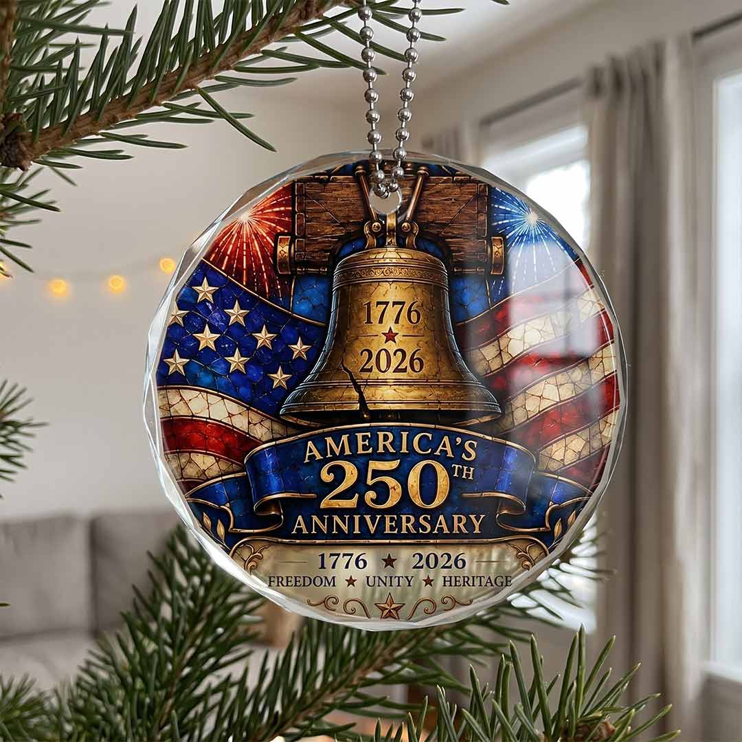 Freedom United States 250th Anniversary Patriotic Heritage Patriotic Keepsake Round Glass Christmas Ornament for Patriots