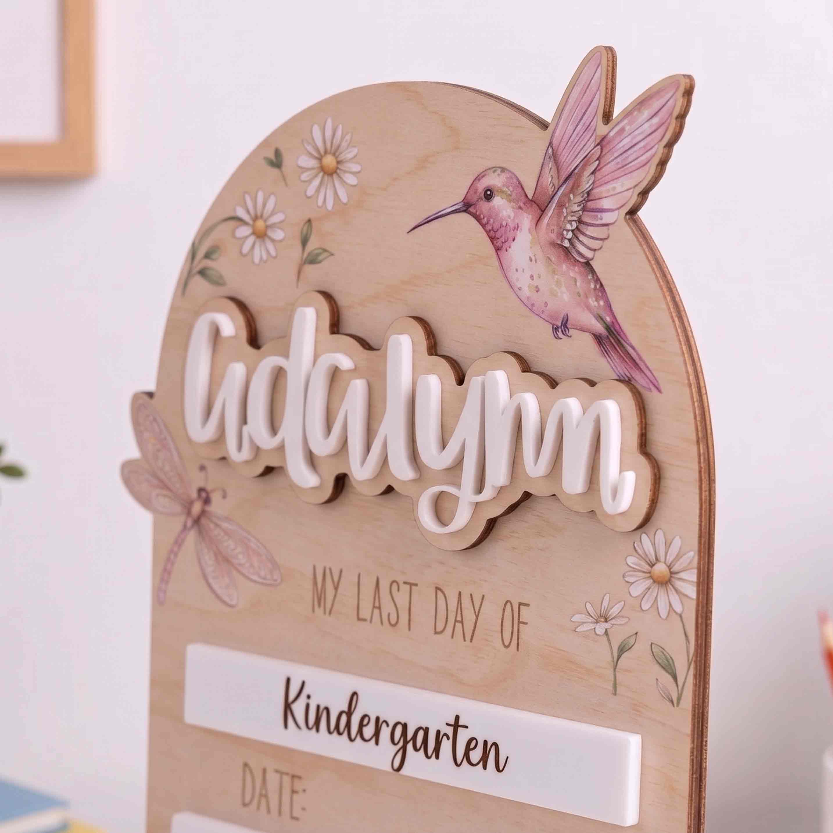 Personalized Hummingbird Garden First & Last Day School Sign, Reusable Dry Erase Board, Back to School Sign