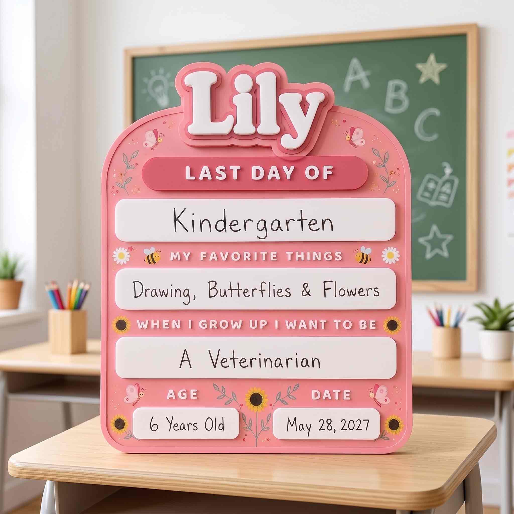 Personalized Butterfly Garden First & Last Day School Board, Reusable Dry Erase Board, Back to School Sign