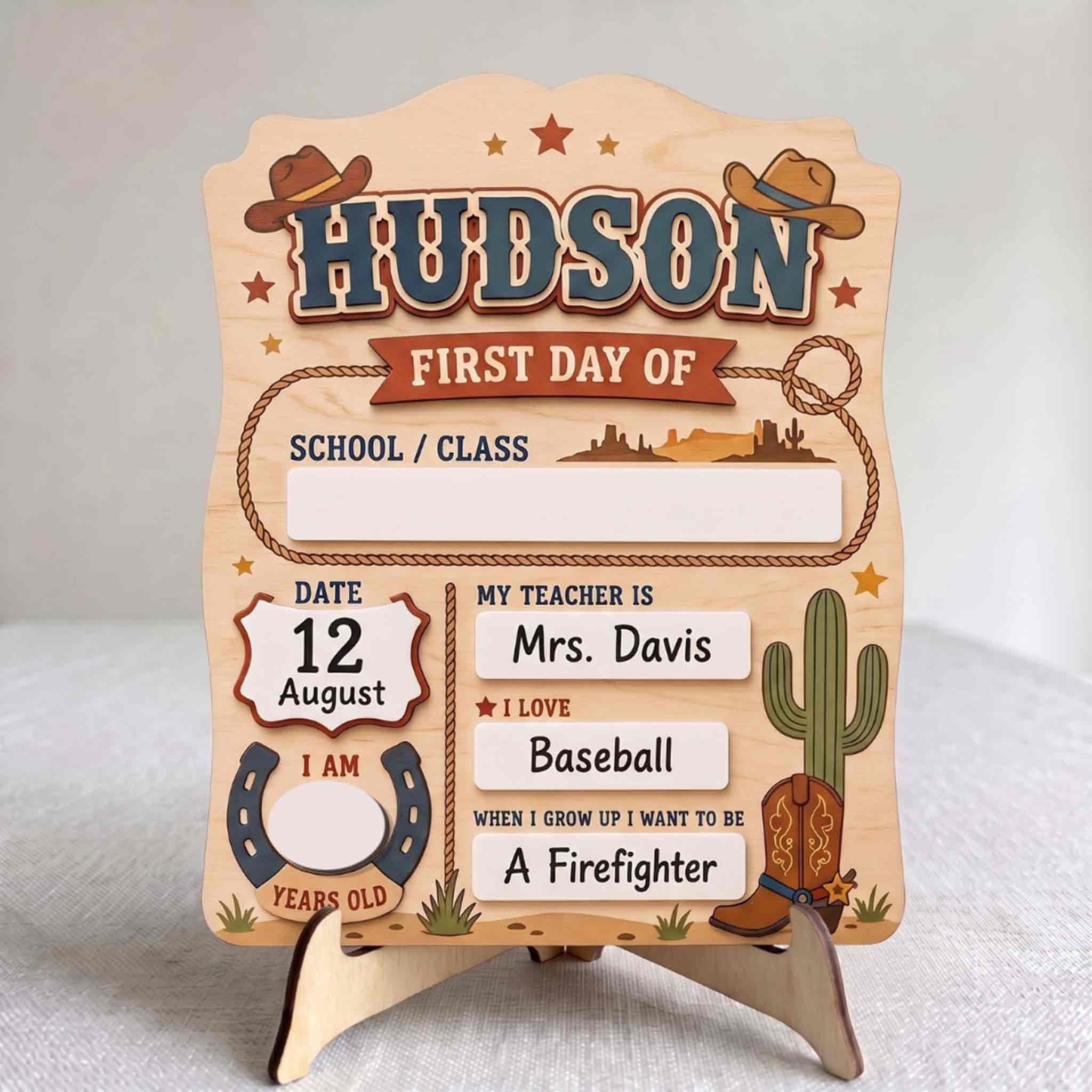 Personalized Western Ranch First & Last Day School Sign, Reusable Dry Erase Board, Back to School Sign