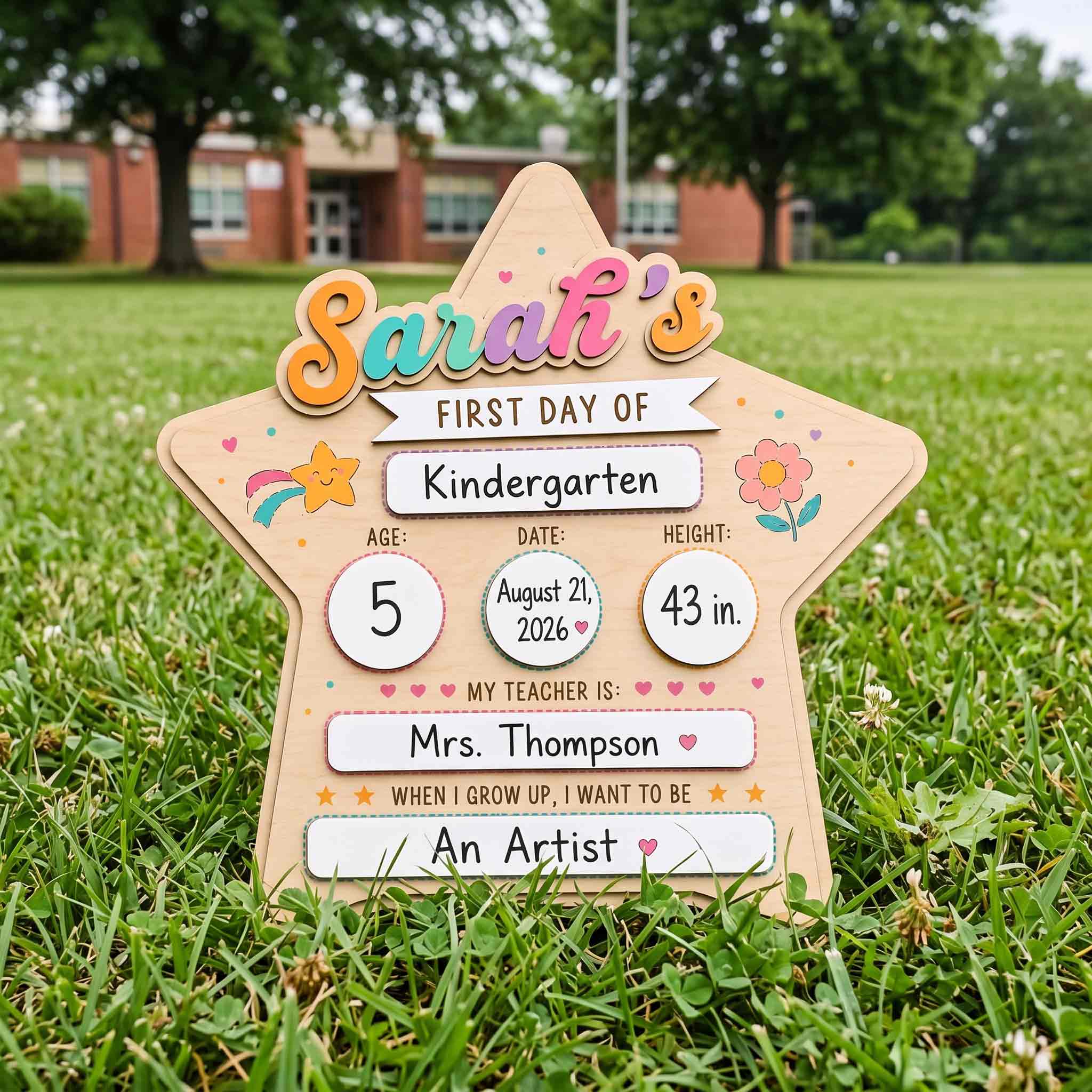 Personalized Rainbow Star First & Last Day School Board, Reusable Dry Erase Board, Back to School Sign