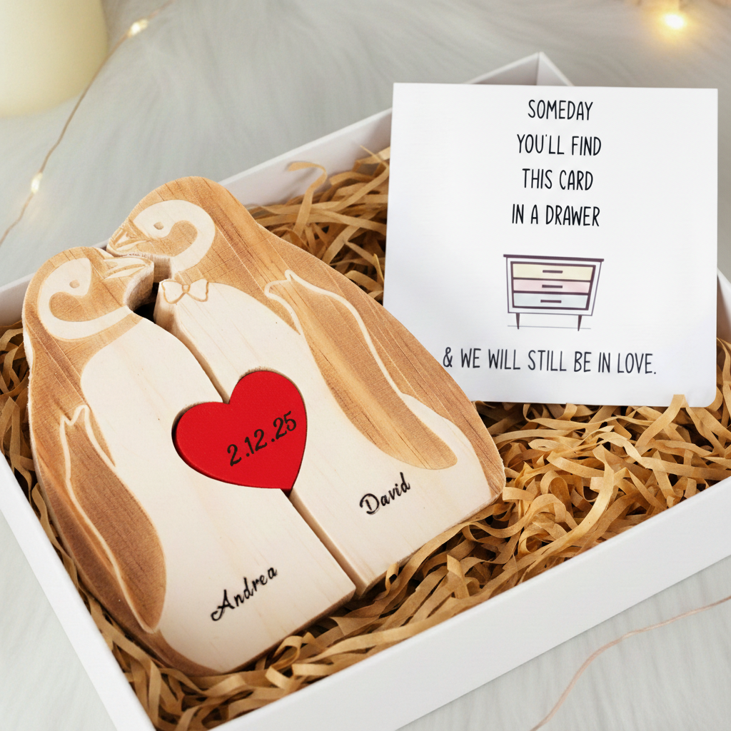 Personalized Penguin Couple Edition Custom Wooden Puzzle