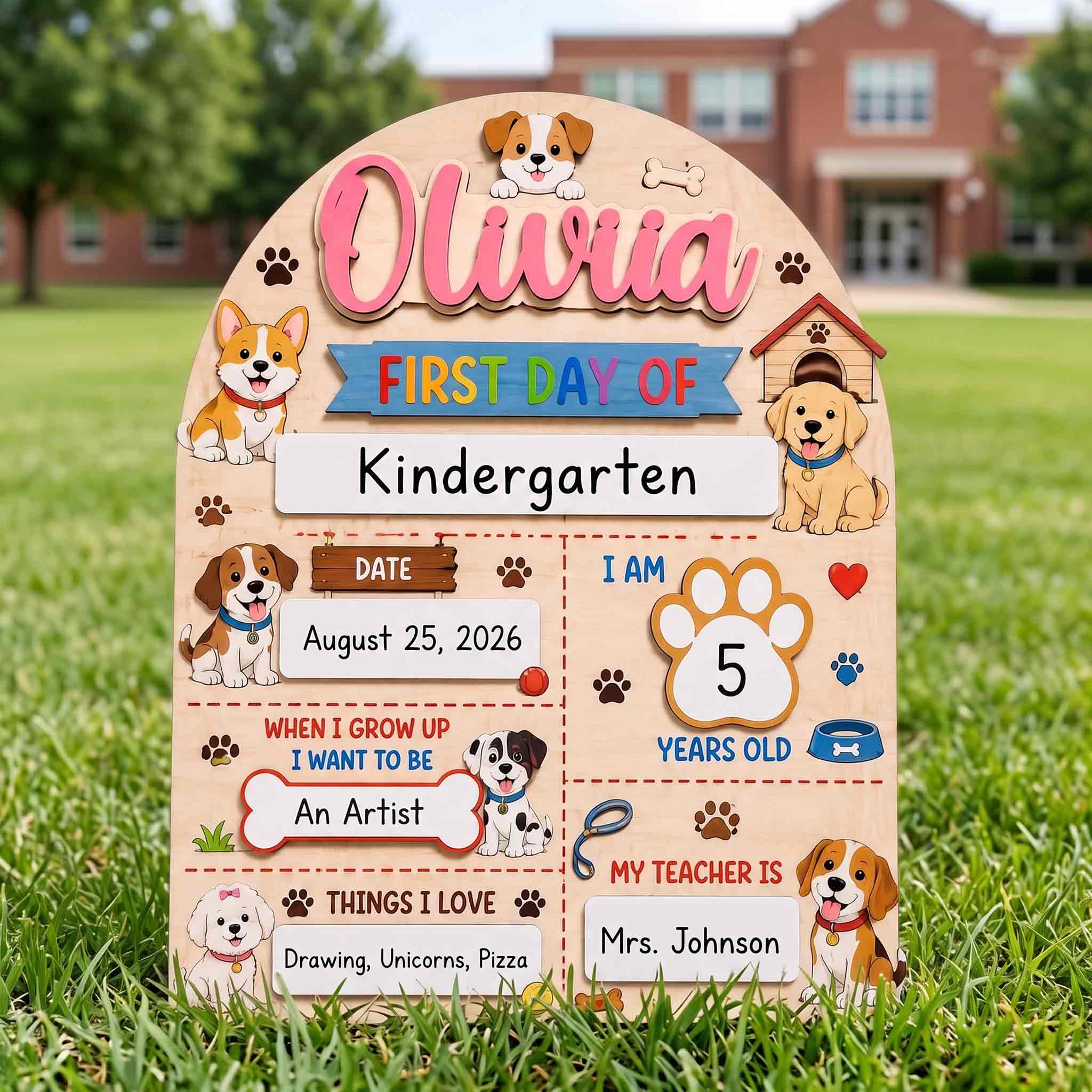 Personalized Dog Lover First & Last Day School Sign, Reusable Dry Erase Board, Back to School Sign