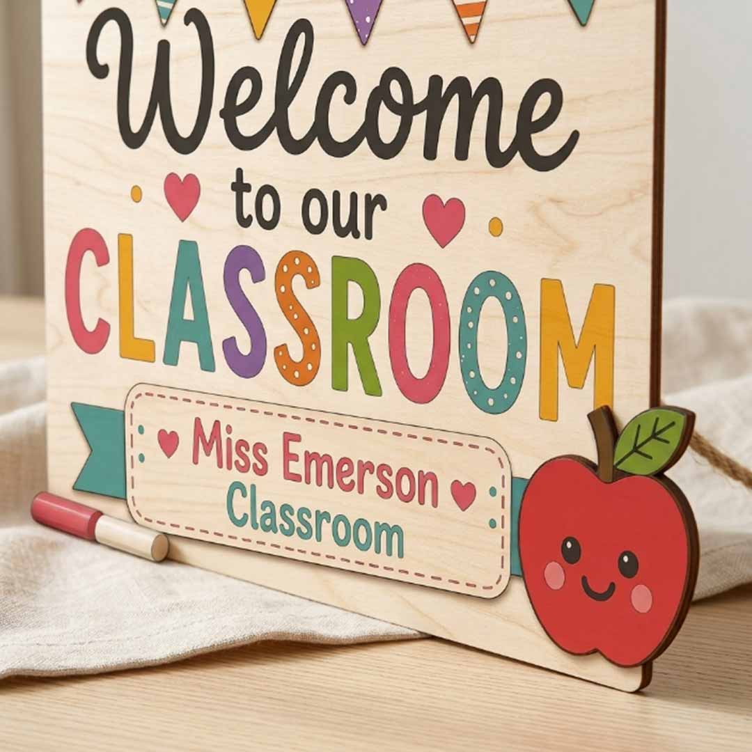 Personalized Teacher Name Wooden Sign Door Hanger Welcom to our classroom Wooden Classroom Decor, Back to School Sign