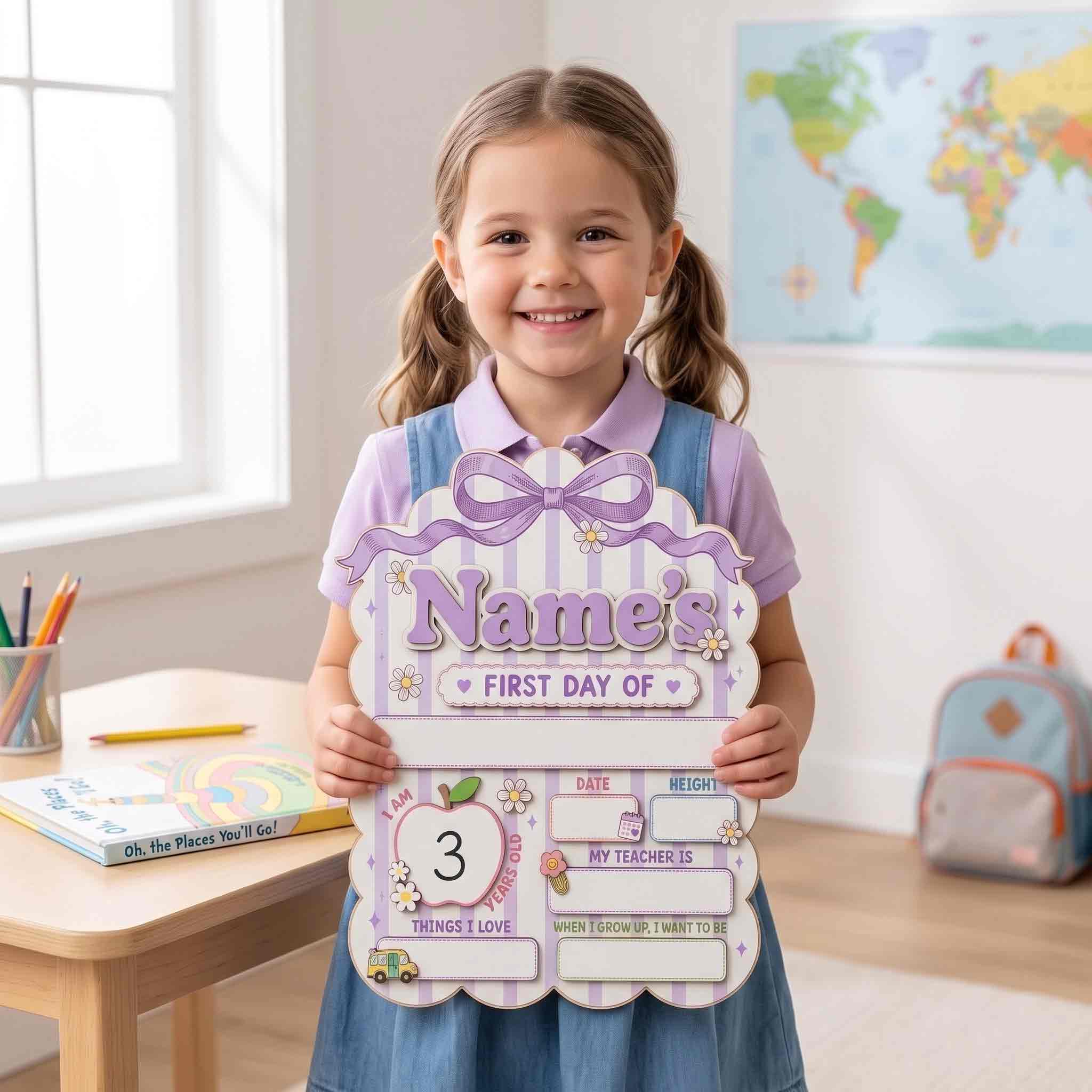 Personalized Lavender Stripes First & Last Day School Sign, Reusable Dry Erase Board, Back to School Sign
