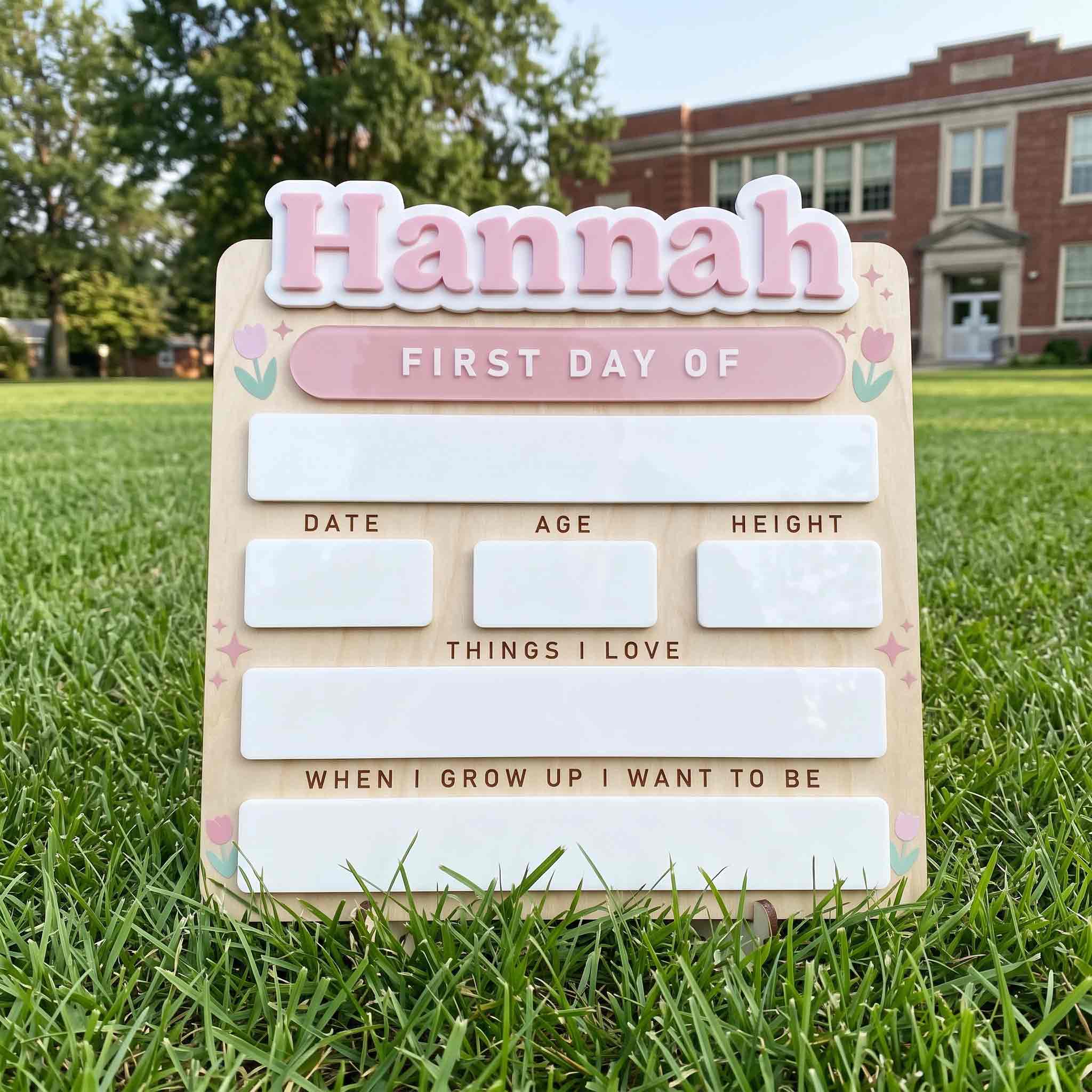 Personalized Tulip Garden Theme First & Last Day School Sign, Reusable Dry Erase Board, Back to School Sign