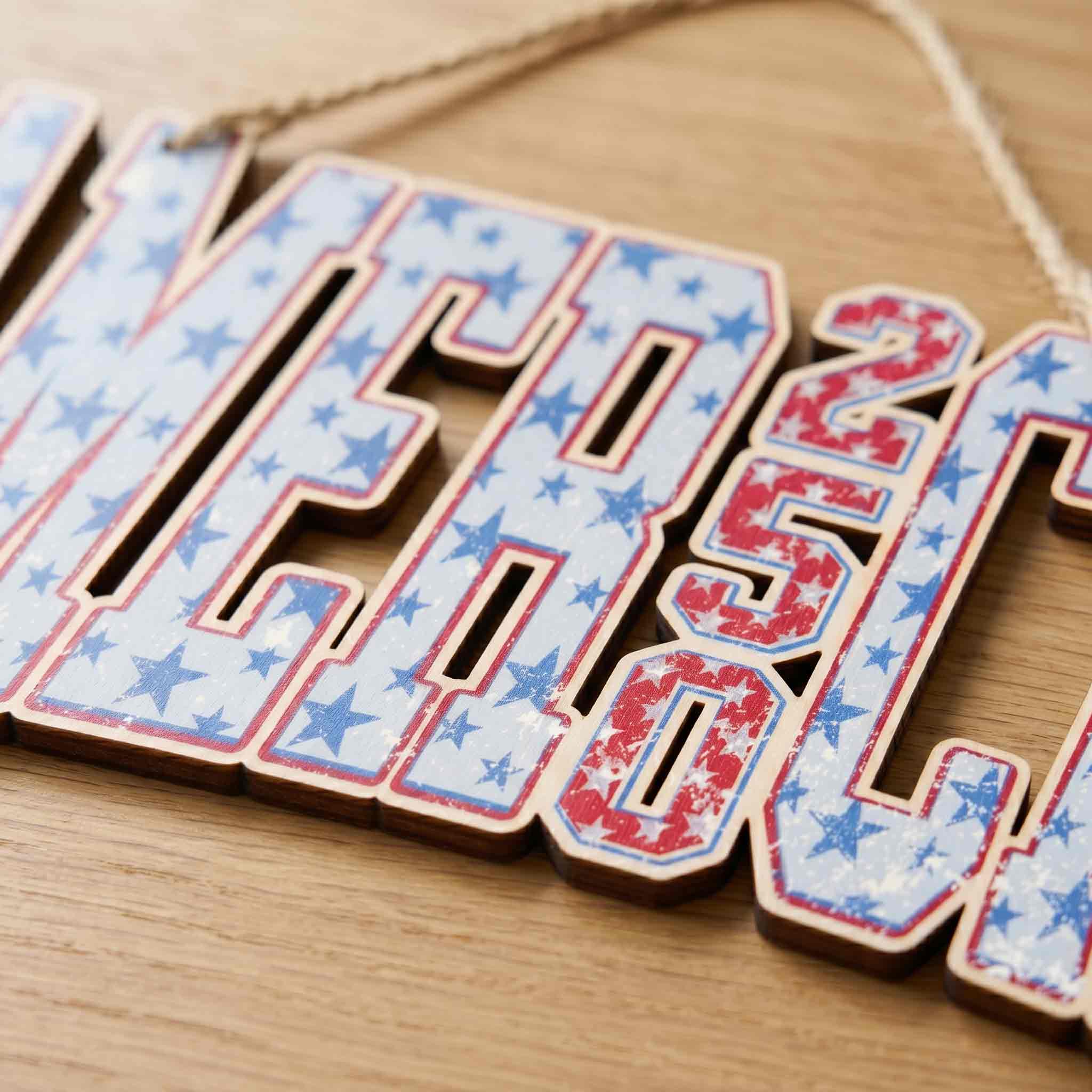 America 250 Varsity Star Patriotic Wooden Sign
