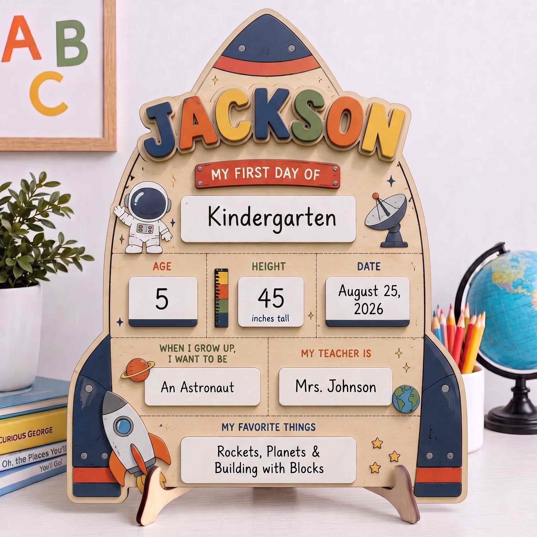 Personalized Space Explorer Theme First & Last Day School Sign, Reusable Dry Erase Board, Back to School Sign