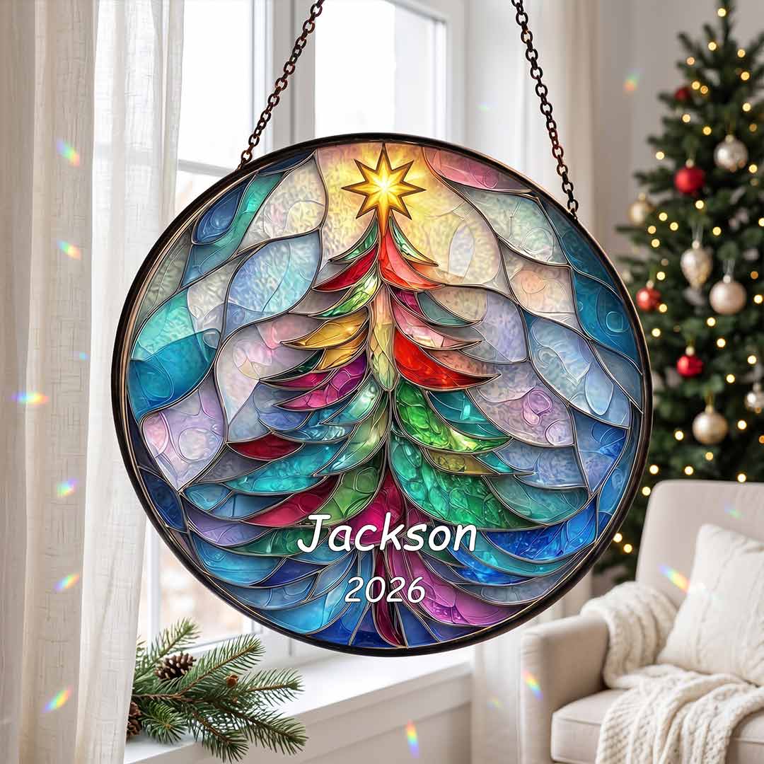 Tree of Life Happy Retirement Personalized Custom Name Date Retirement Stained Glass Suncatcher Ornament for Retirement Gift