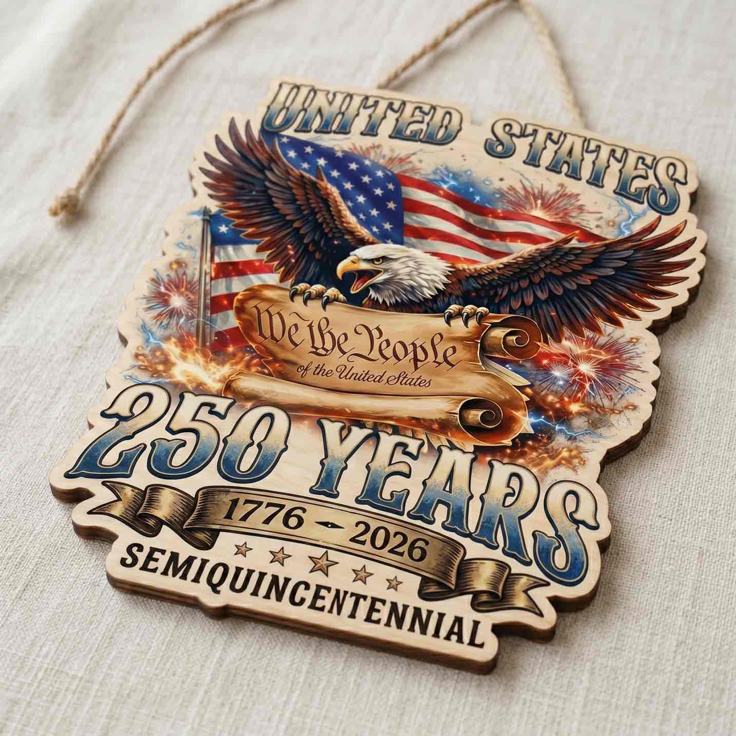 United States We The People America 250 Patriotic Eagle Decor Wooden Sign
