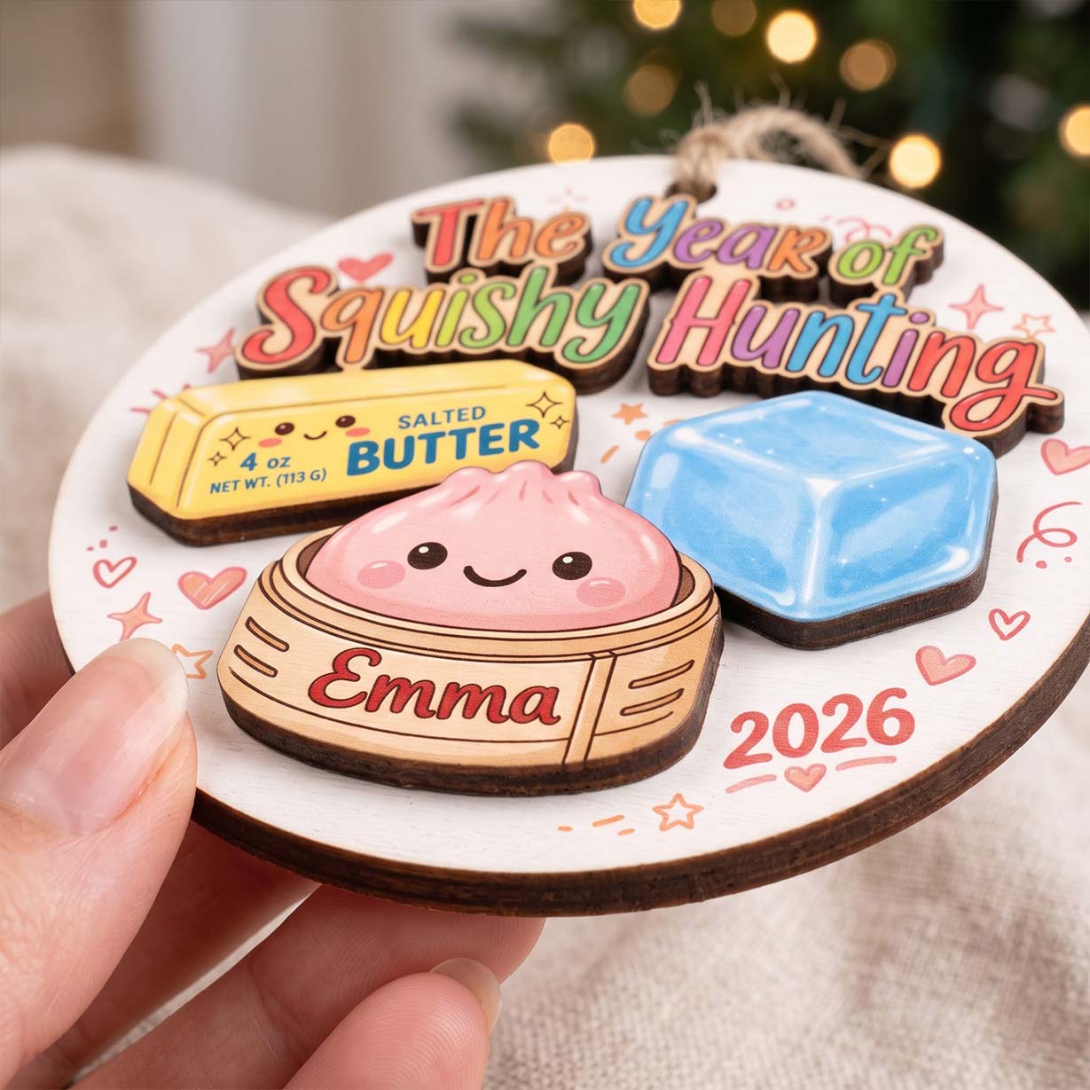 Vintage Squishy Hunting Butter Custom Name Date Wooden Ornament Cute