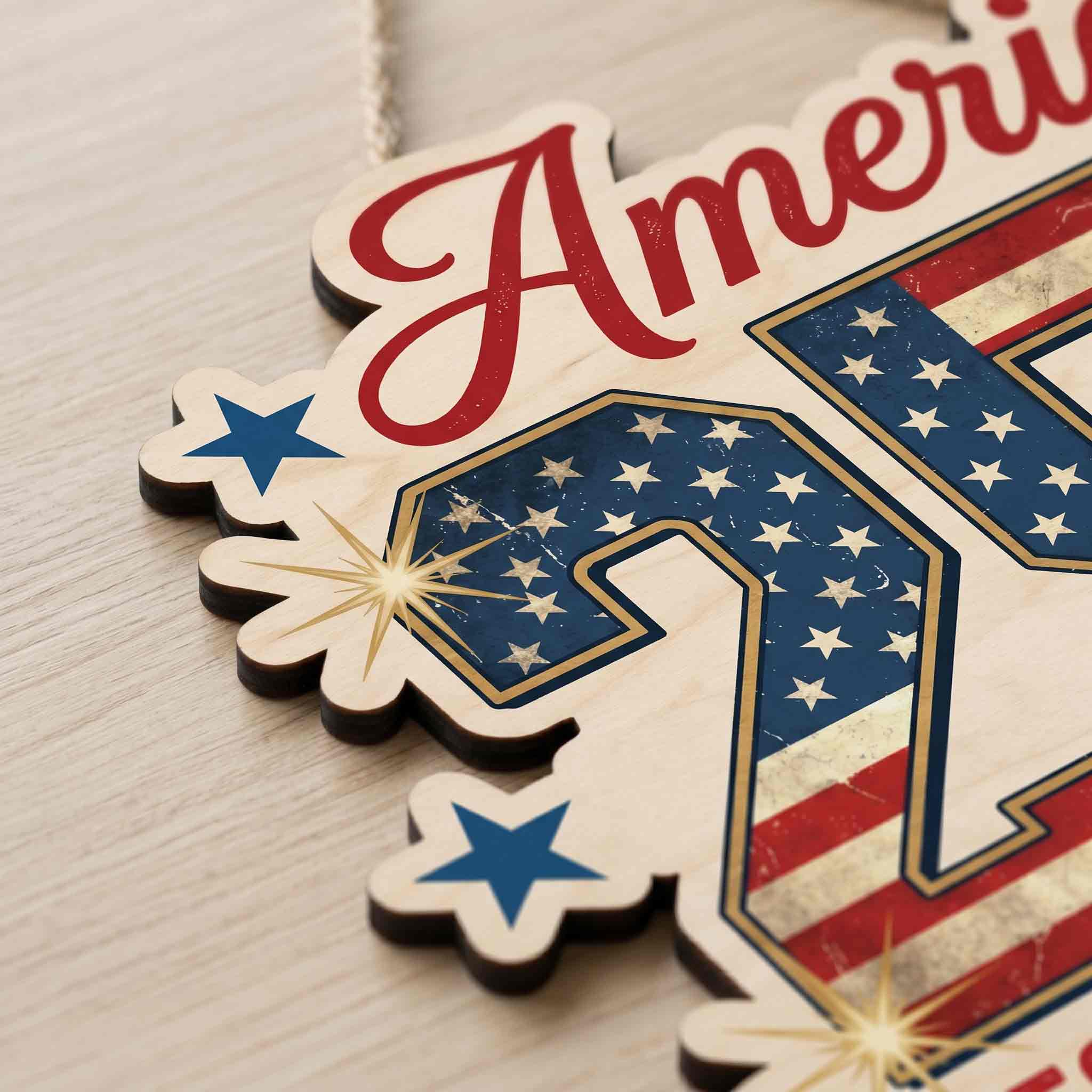 America 250 Years of Freedom 1776-2026 American Flag Gold Patriotic Wooden Sign