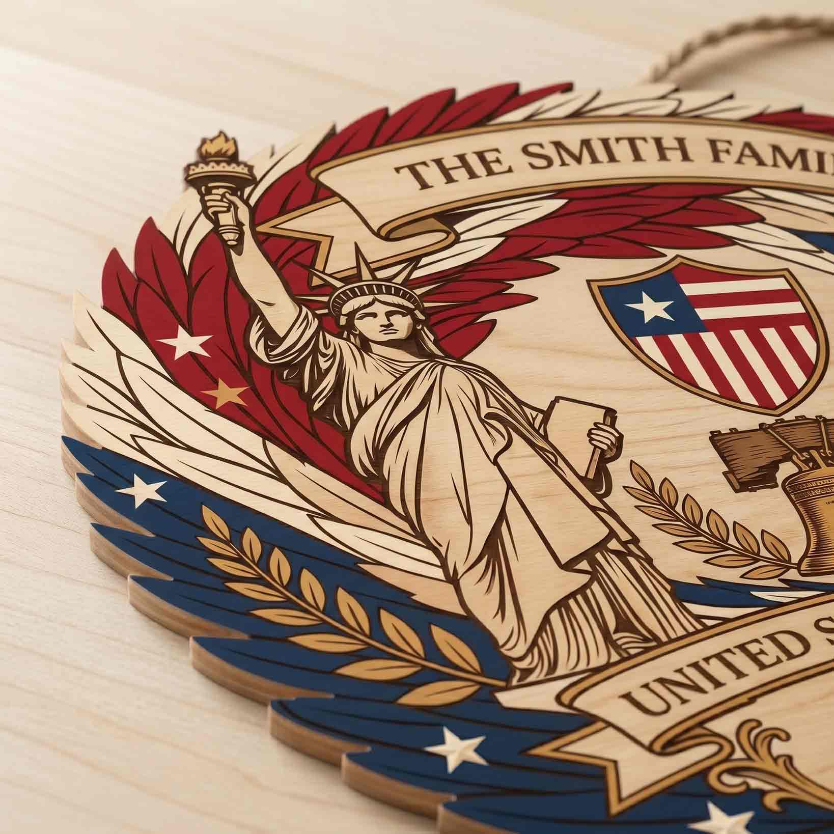 Personalized America 250th Anniversary Wooden Sign With Family Name Eagle and Liberty Decor