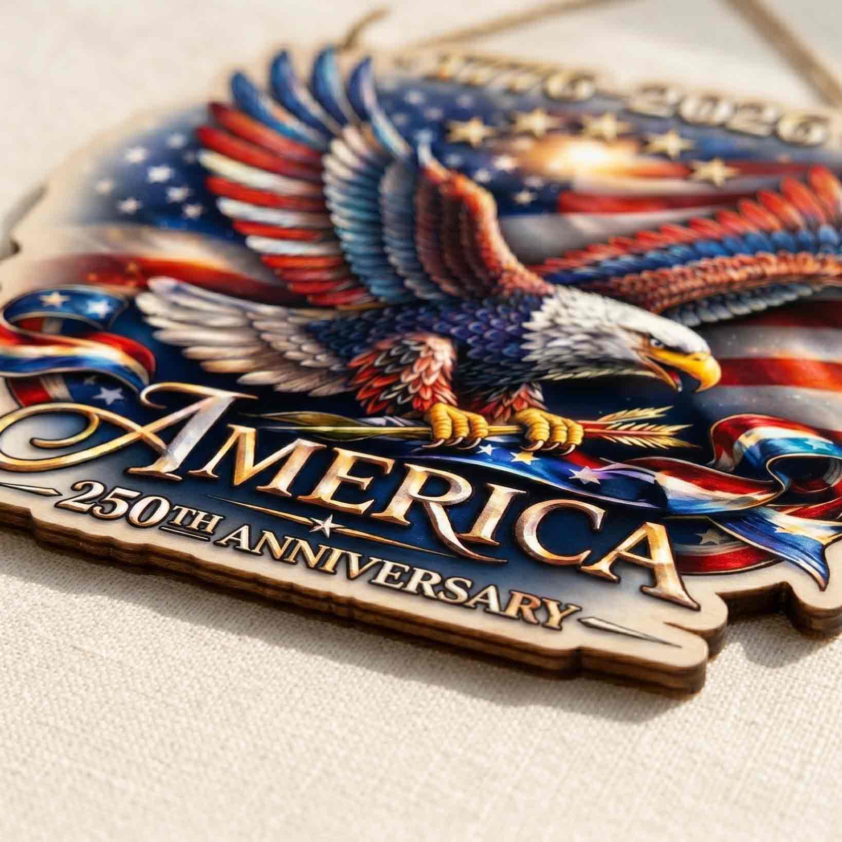 America 250th Anniversary Eagle Wooden Hanging Sign Patriotic Home Decor