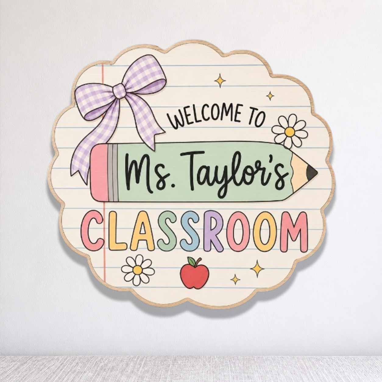 Personalized Teacher Name Wooden Sign Door Hanger Welcome School Entrance Decor Wooden Classroom Decor, Back to School Sign
