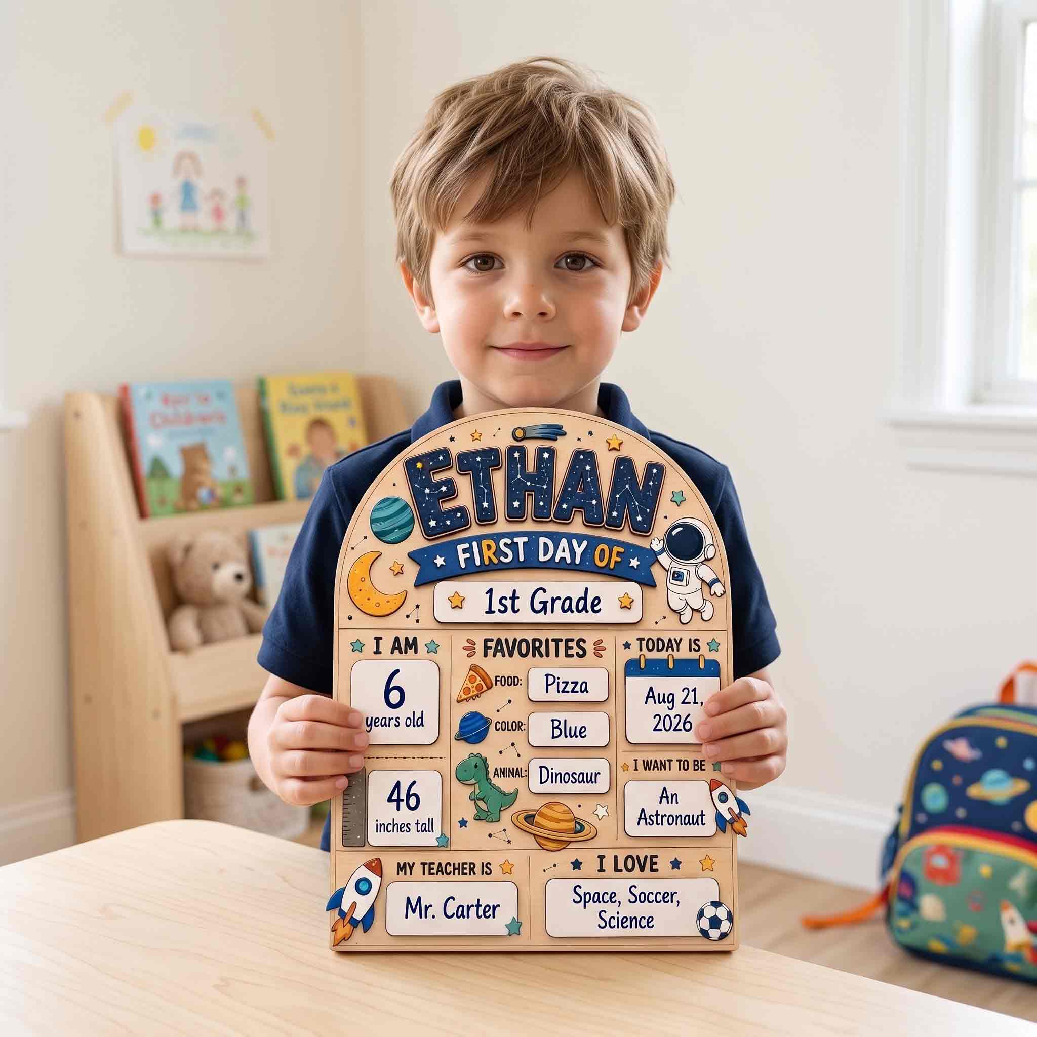 Personalized Outer Space First Day School Board, Reusable Dry Erase Board, Back to School Sign