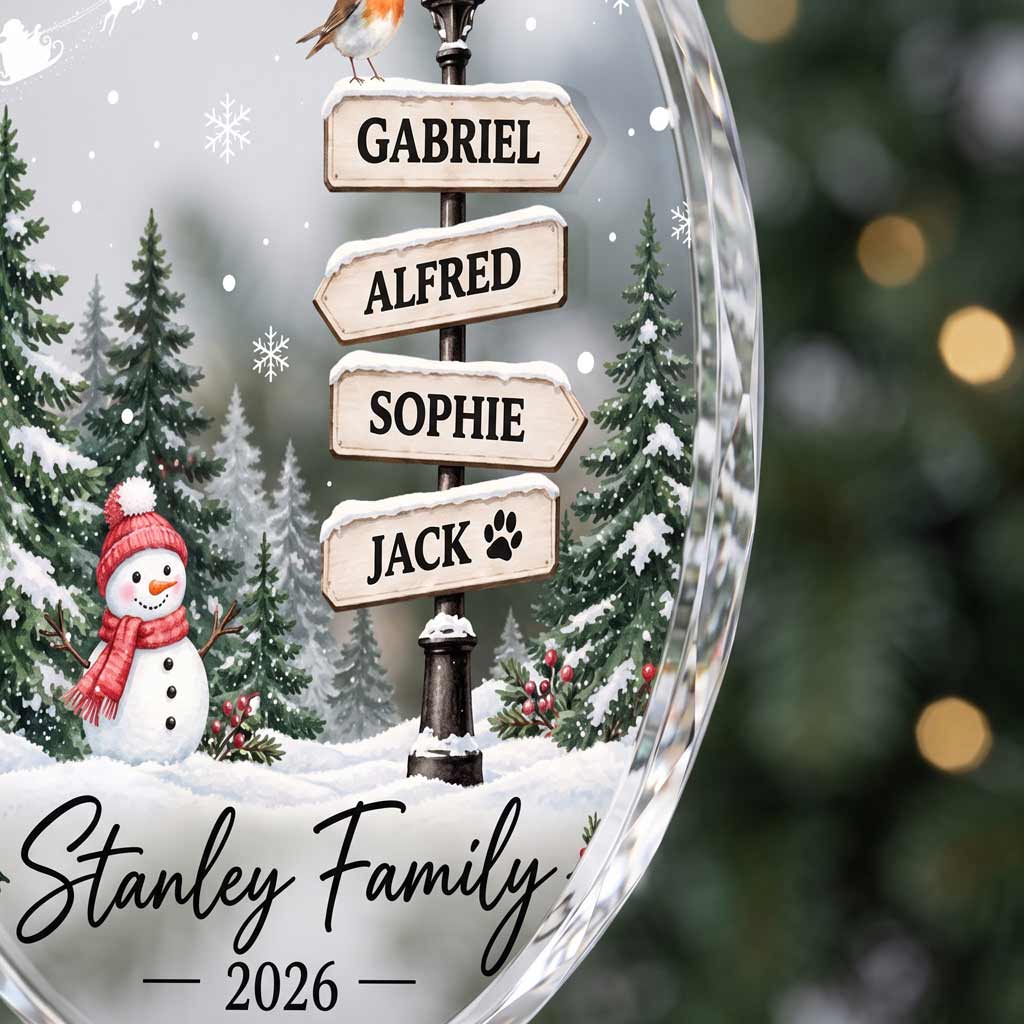 Winter Wonderland Family Personalized Family Custom Names Date Christmas Round Glass Ornament