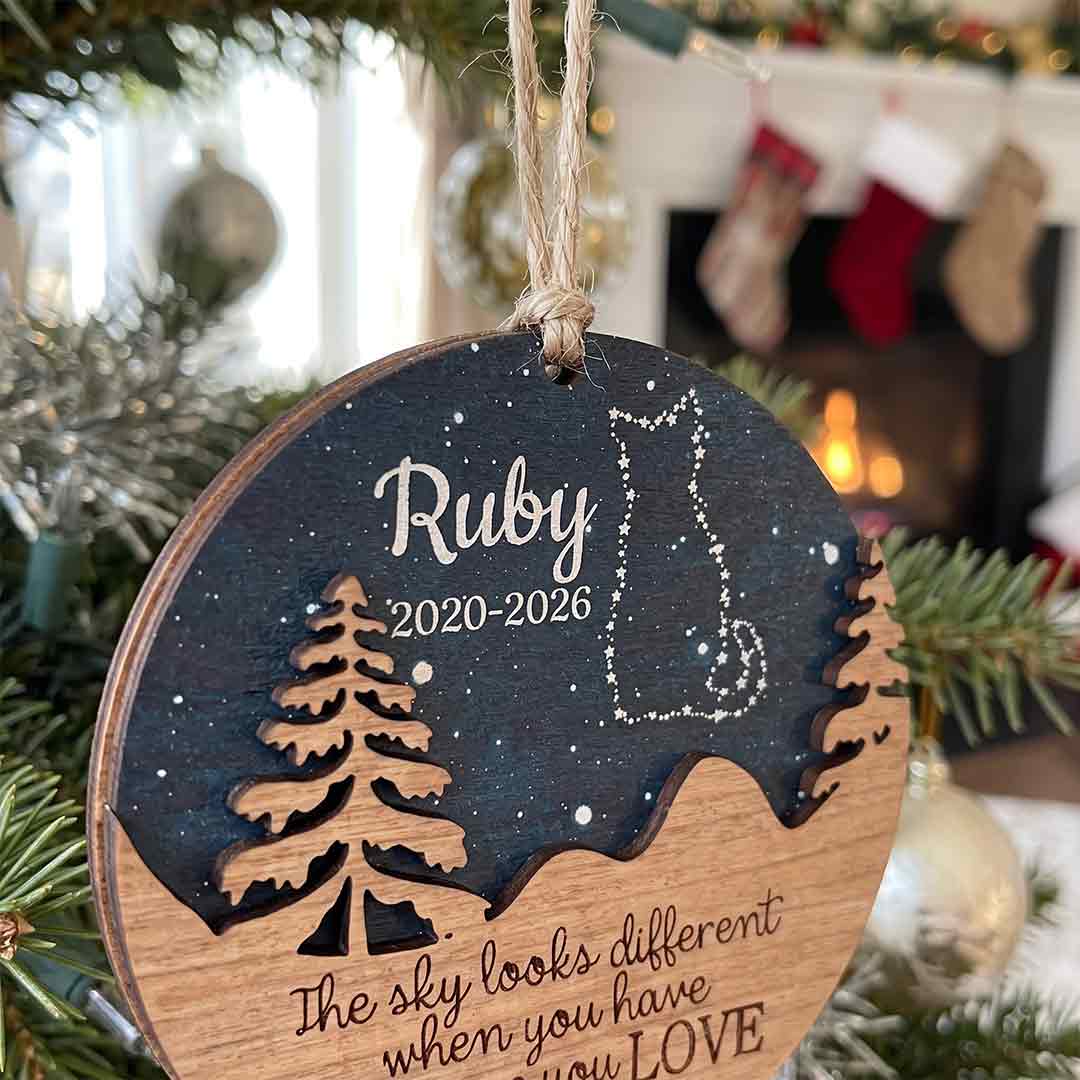 Pet Memorial Constellation Personalized Custom Name Date Pet 2-Layer Wooden Christmas Ornament Pet Loss Memorial Gift