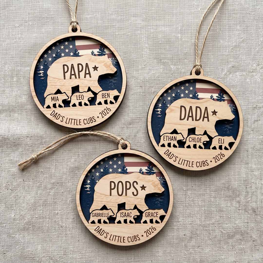 Papa Bear and Cubs Personalized Custom Name Family 2-Layer Wooden Christmas Ornament Christmas Gift for Dad