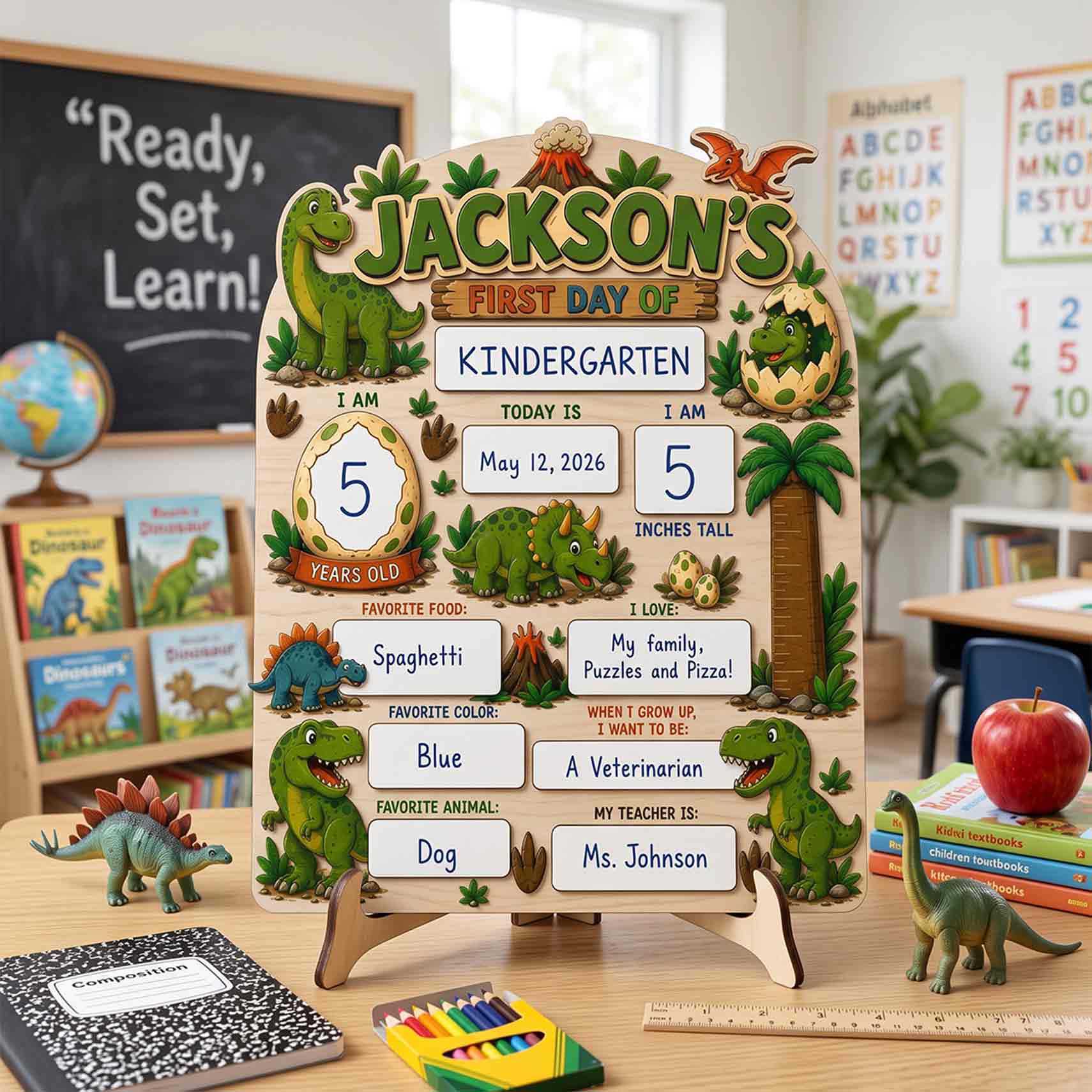 Personalized Prehistoric Jungle Adventure First & Last Day School Sign, Reusable Dry Erase Board, Back to School Sign