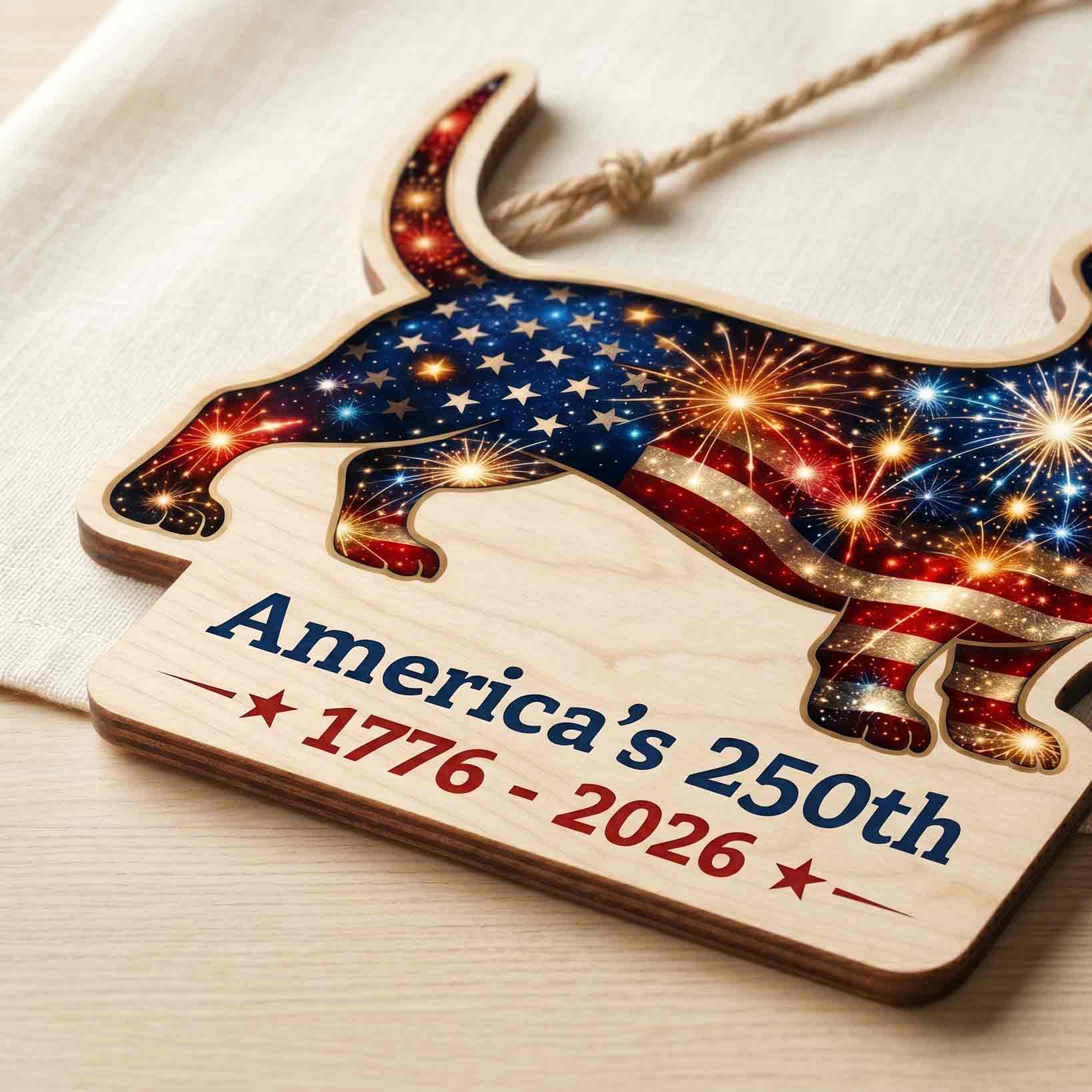 Dachshund America's 250th 1776-2026 Wooden Sign