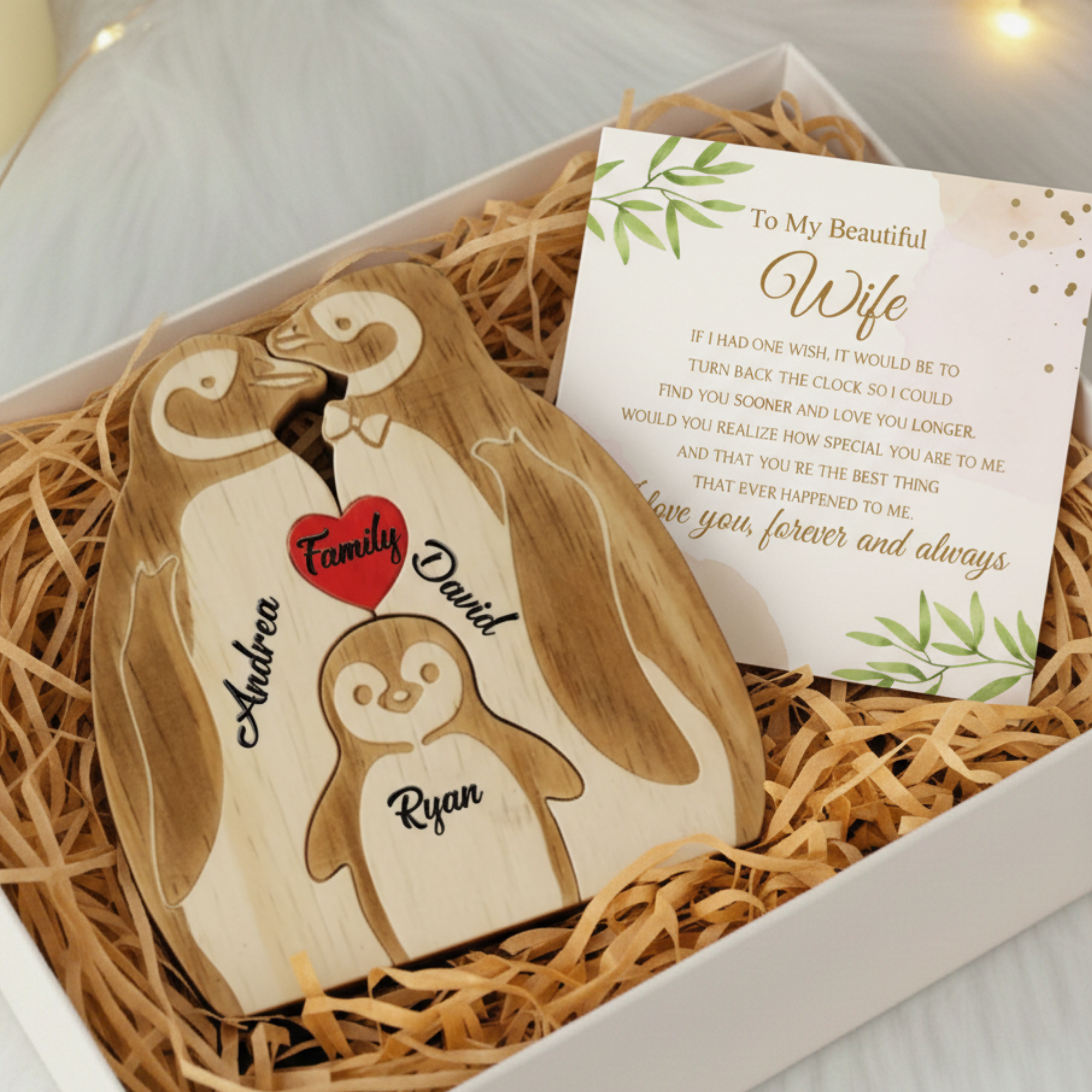 Personalized Penguin 3 Pieces Family Edition Custom Wooden Puzzle