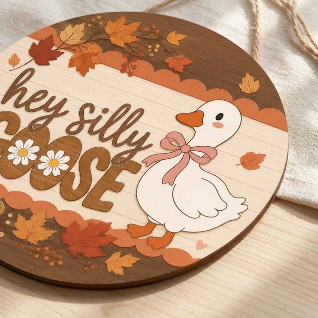 Fall Porch Decor, Helly Silly Goose Wooden Fall Door Hanger,  Front Door Sign, Farmhouse Fall Decor