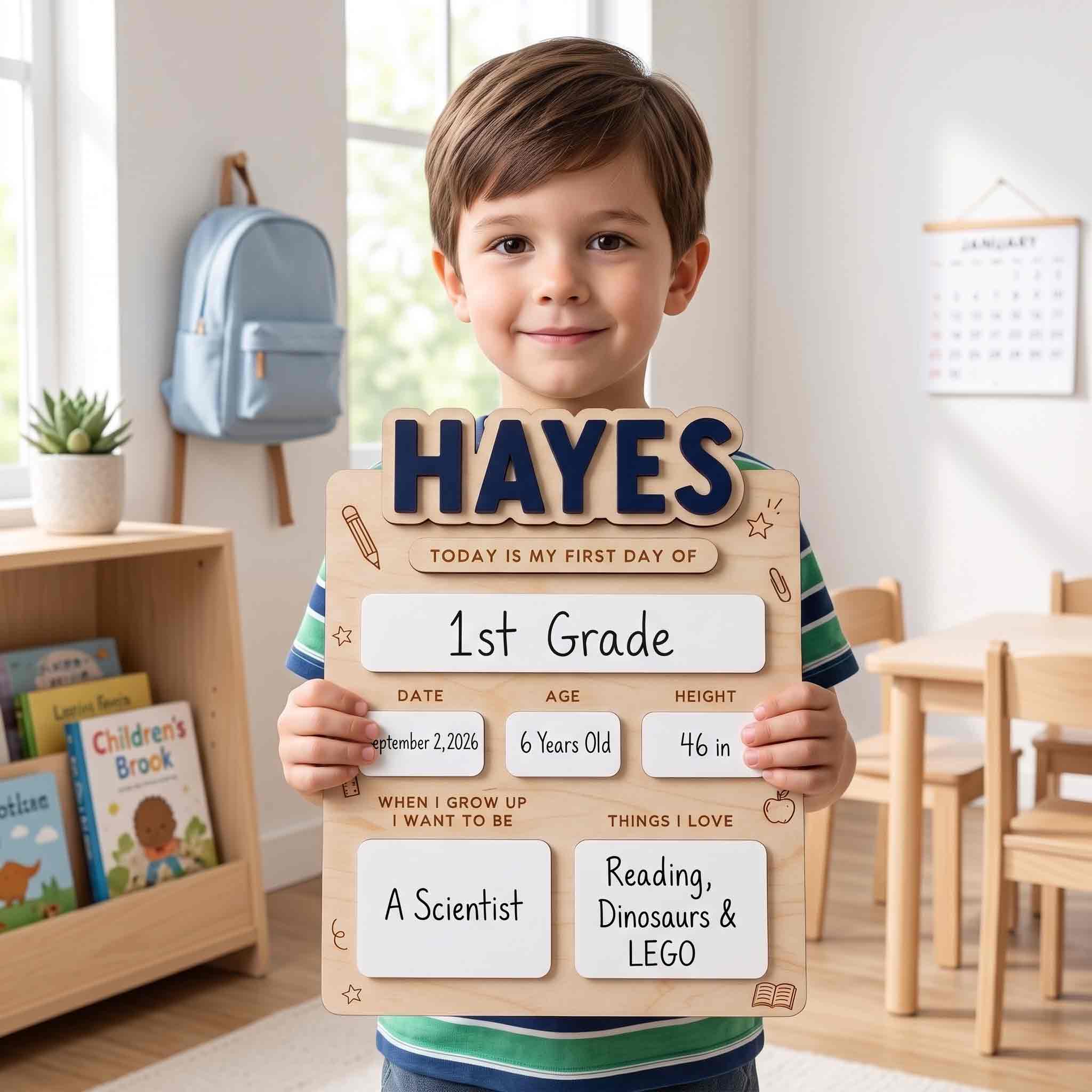 Personalized Modern Minimalist First & Last Day School Board, Reusable Dry Erase Board, Back to School Sign