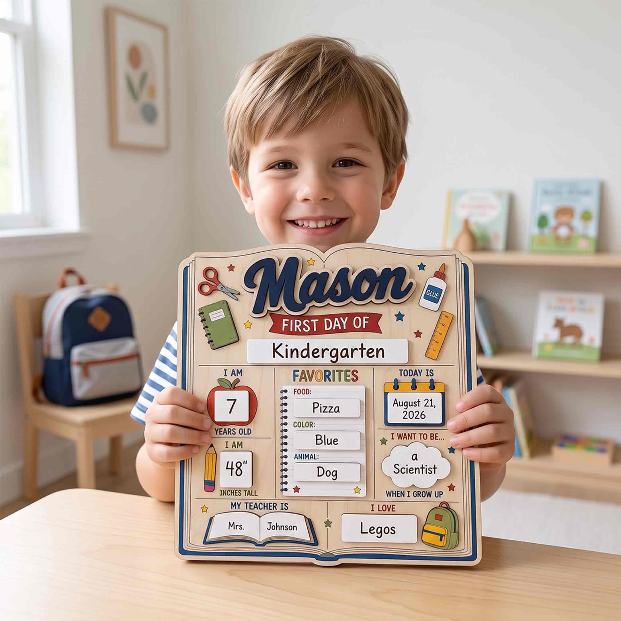 Personalized Colorful Learning Style First & Last Day School Sign, Reusable Dry Erase Board, Back to School Sign