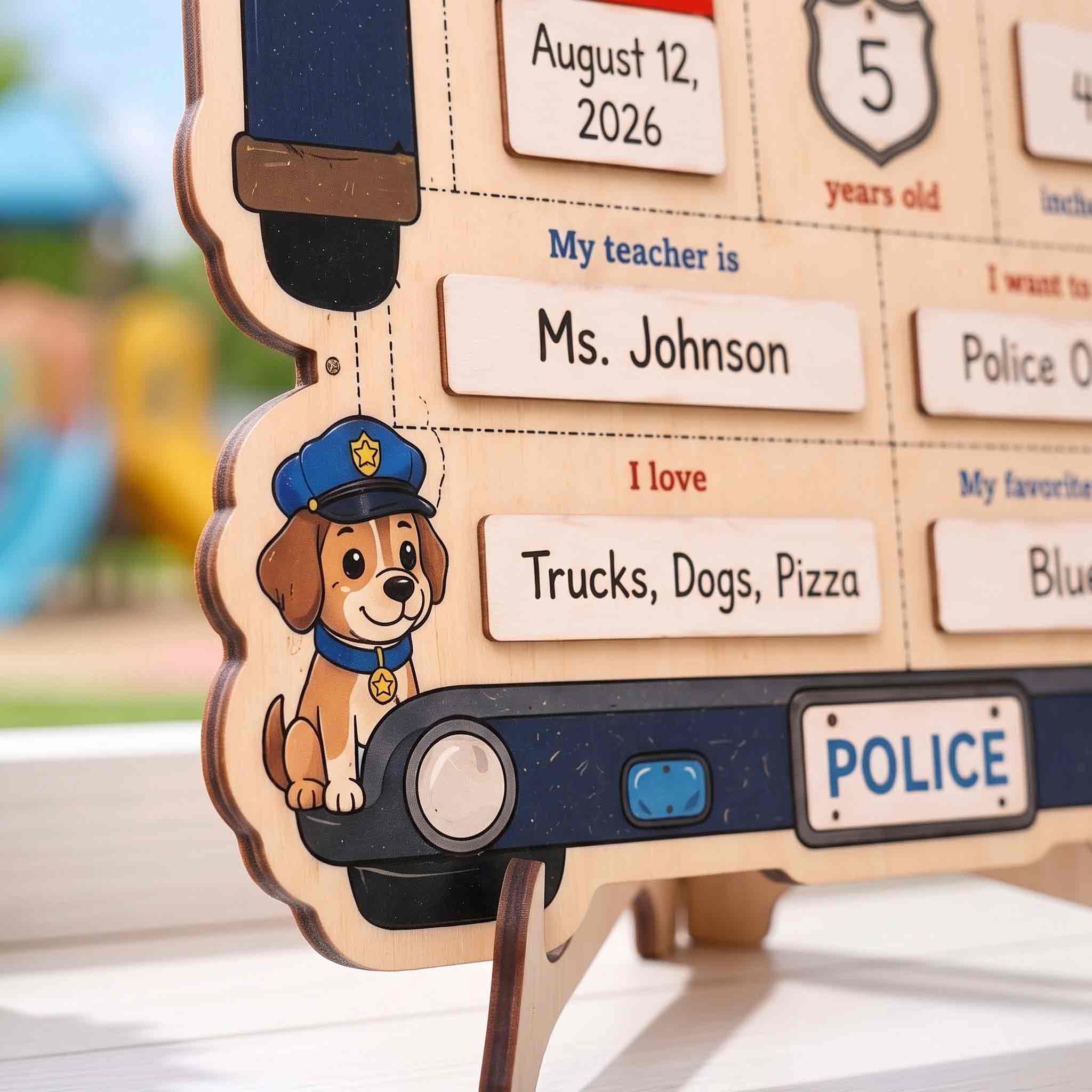Personalized Police Car Theme First & Last Day School Sign, Reusable Dry Erase Board, Back to School Sign