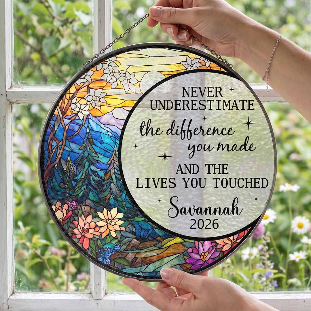 Never Underestimate The Difference You Made Retirement Personalized Custom Name Date Retirement Stained Glass Suncatcher Ornament for Retirement Gift