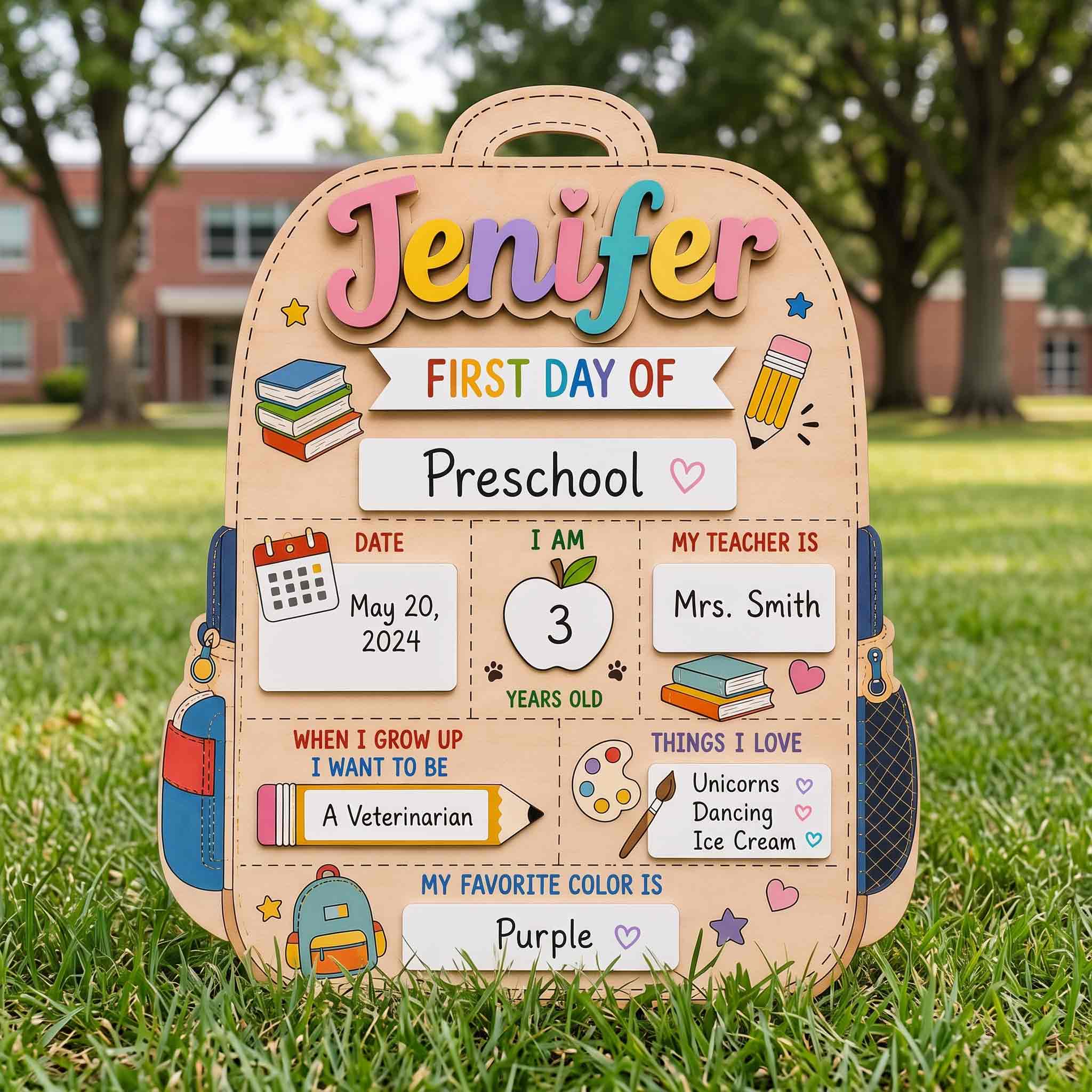 Personalized Mordern School Backpack First & Last Day School Sign, Reusable Dry Erase Board, Back to School Sign