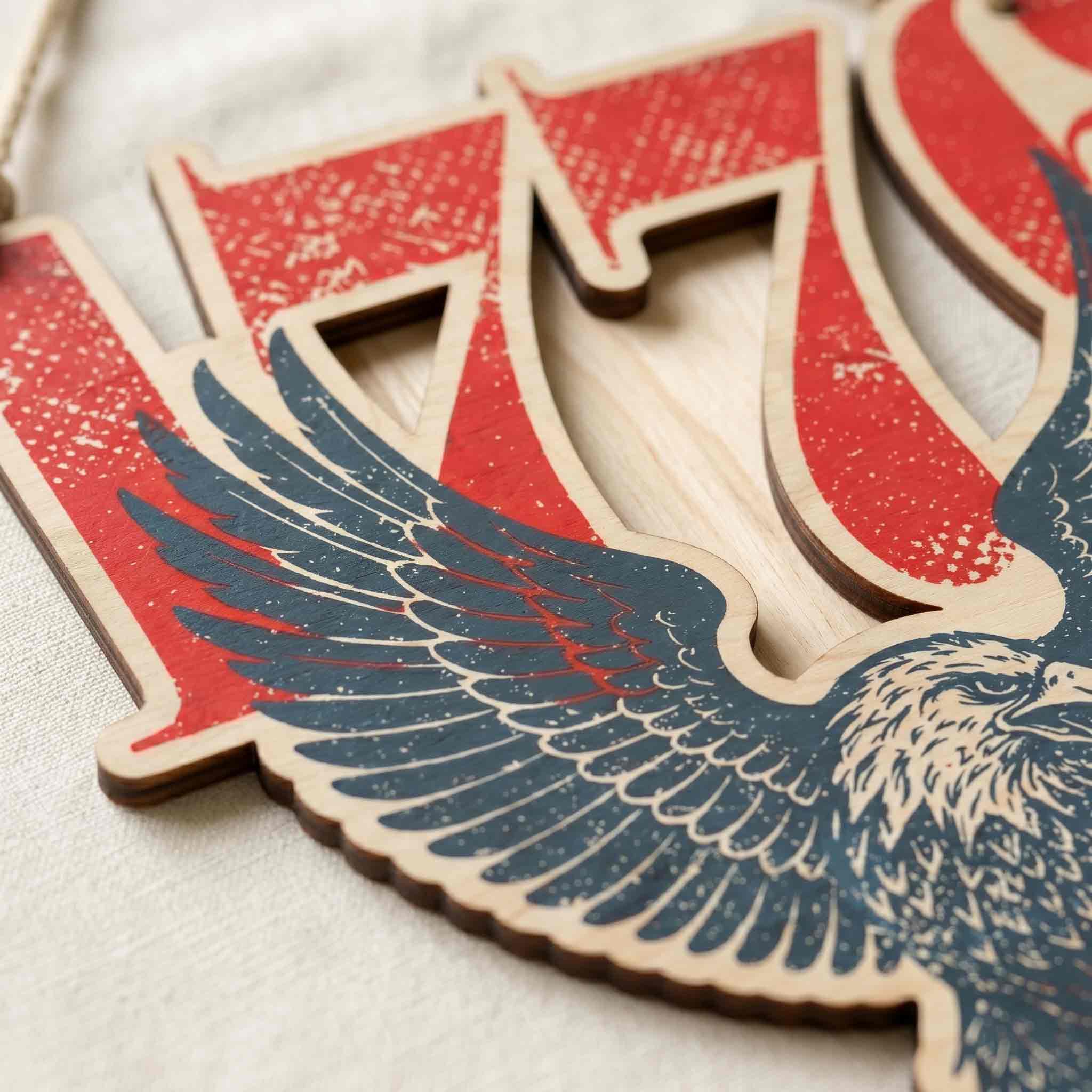 1776 Bald Eagle Retro Distressed Patriotic Wooden Sign