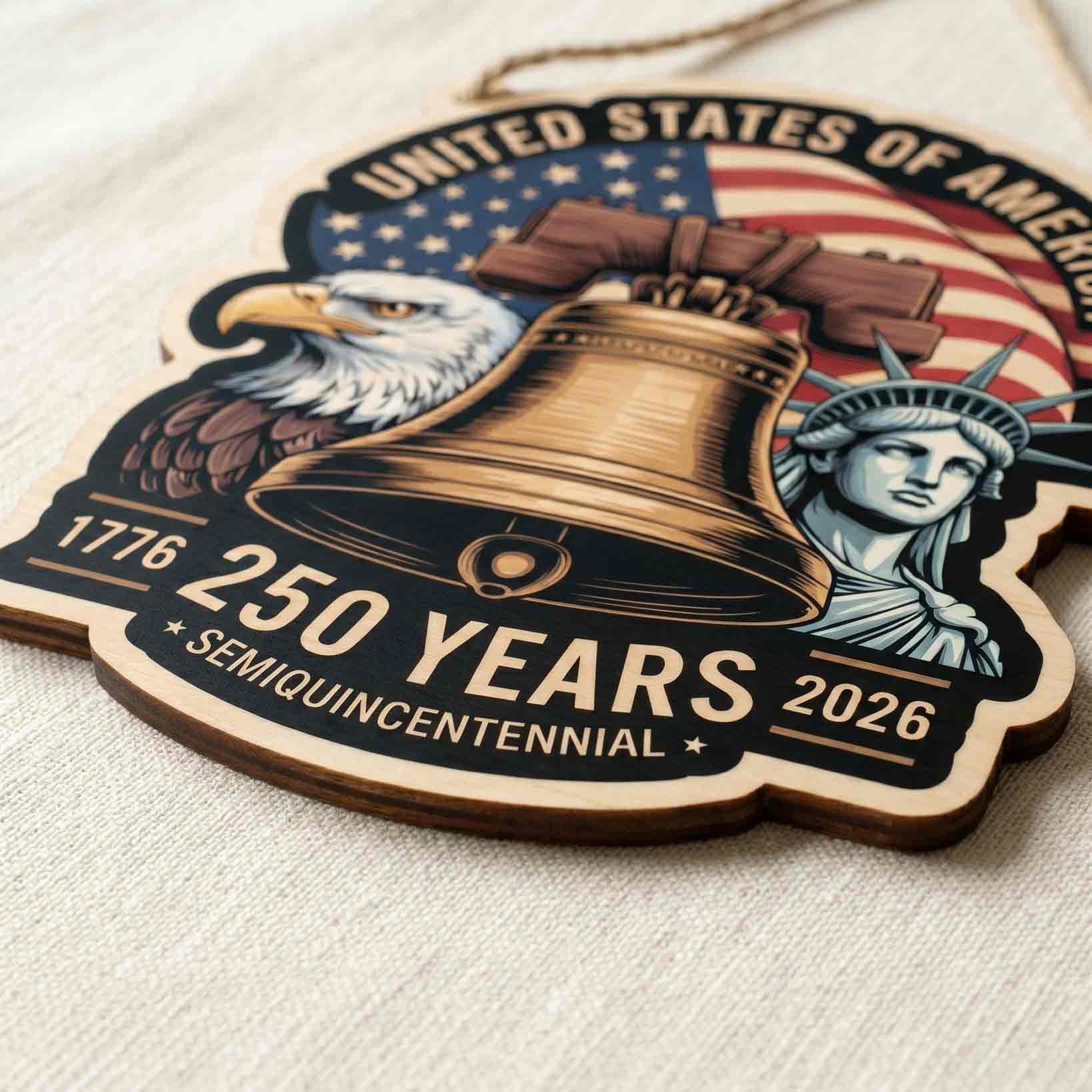 United States Of America 250 Years Wooden Sign Patriotic Liberty Bell Home Decor