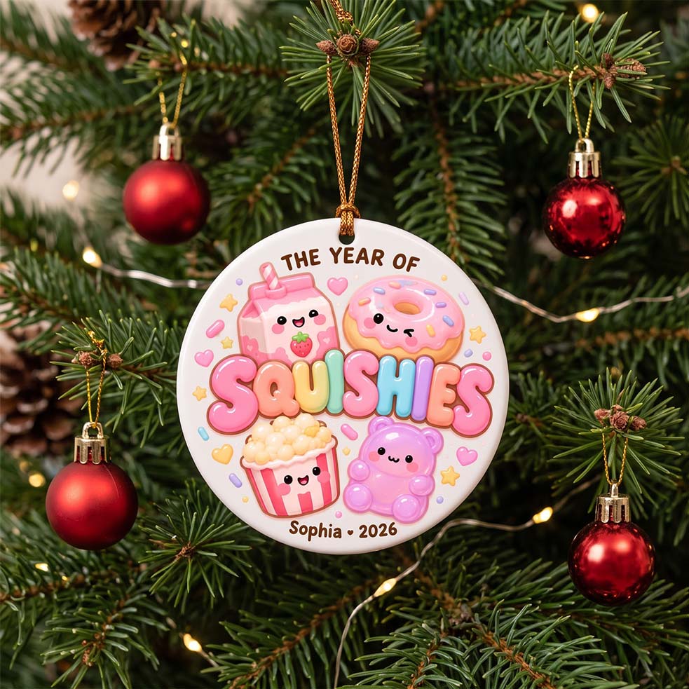 The Year of Squishies 2026 Custom Name Date Round Ceramic Christmas Ornament Cute Squishy Keepsake Gift