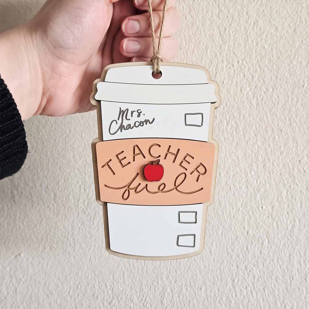 Teacher Fuel Tumbler Personalized Teacher Custom Name Teacher Appreciation Gift Wooden Christmas Ornament