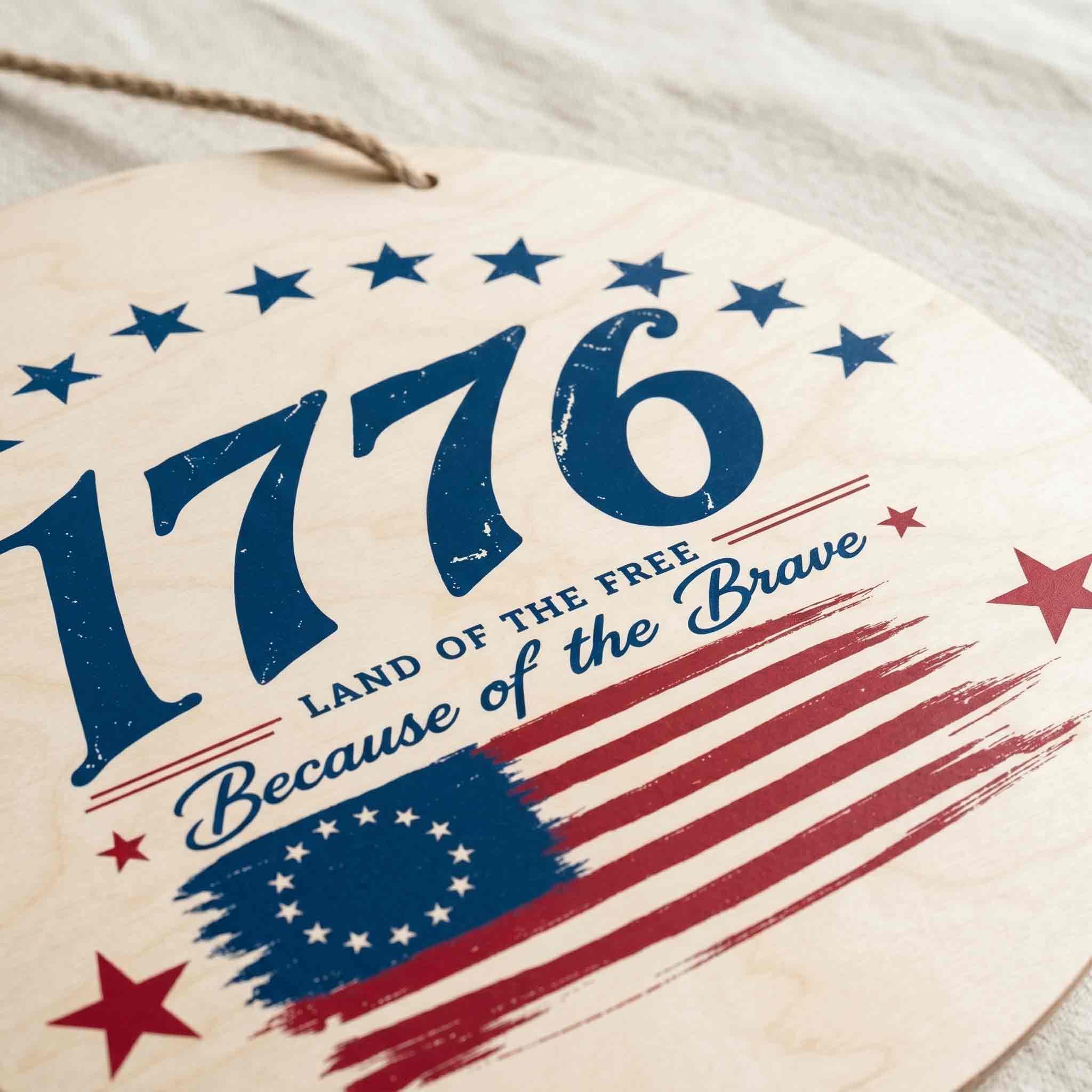 1776 Land Of The Free Because Of The Brave Wooden Sign America 250 Patriotic Decor