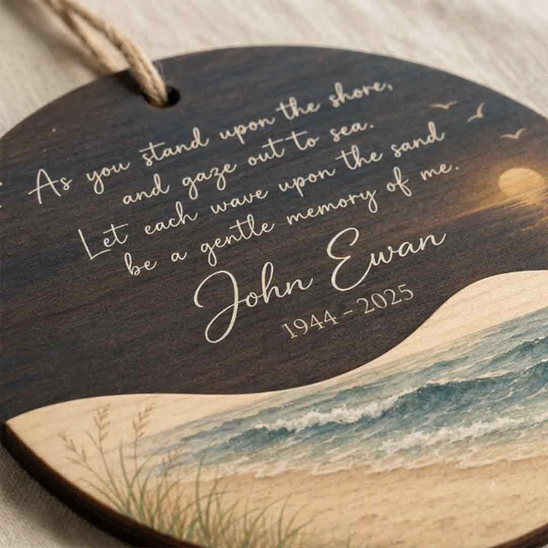 Memorial Beach Sunset In Loving Memory Gift Personalized Custom Name Date Memorial 1-Layer Wooden Christmas Ornament for Loss of Loved One