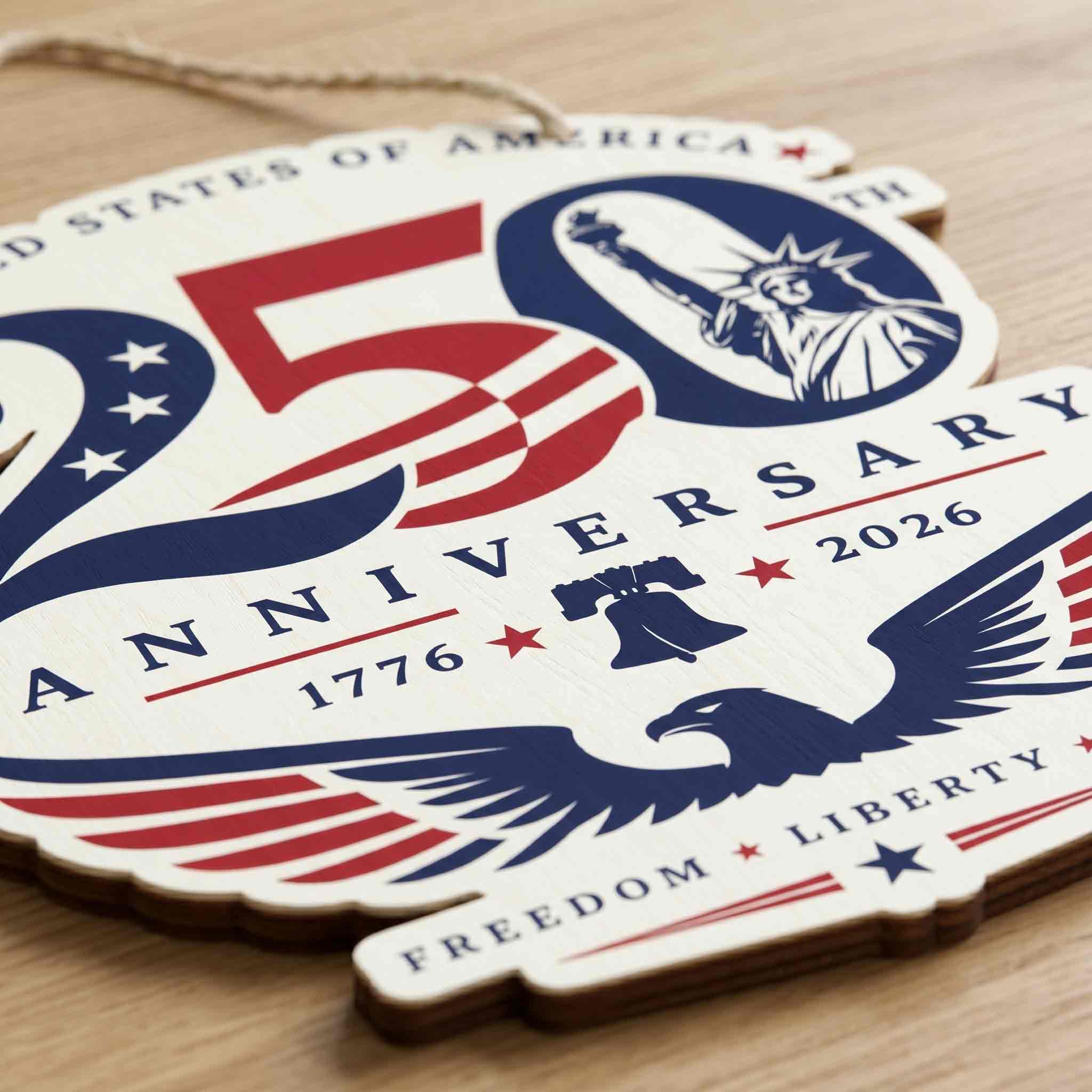 America 250th Anniversary Freedom Liberty Unity Wooden Sign